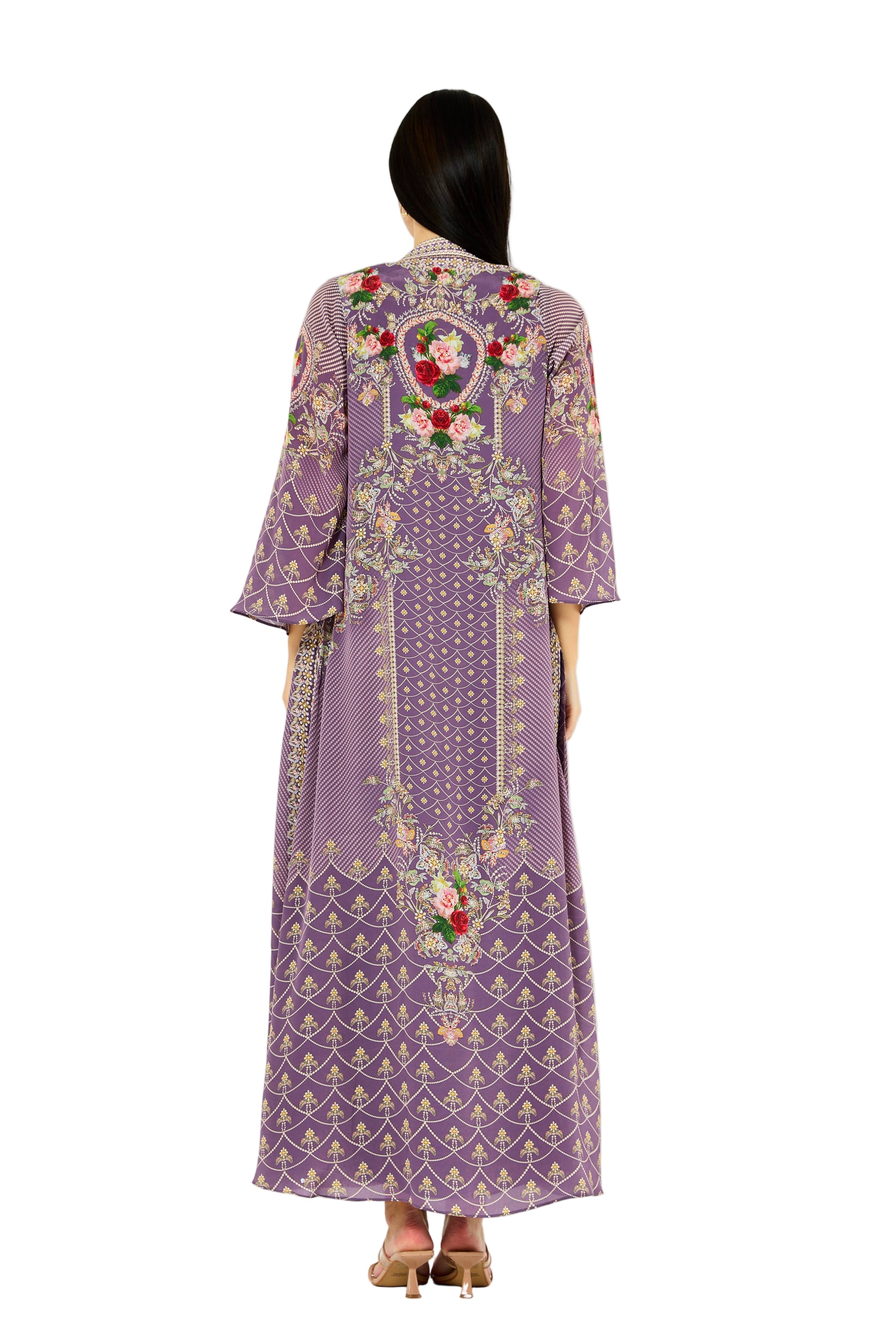 Foliage Pattern Print Bisht & Dress Set