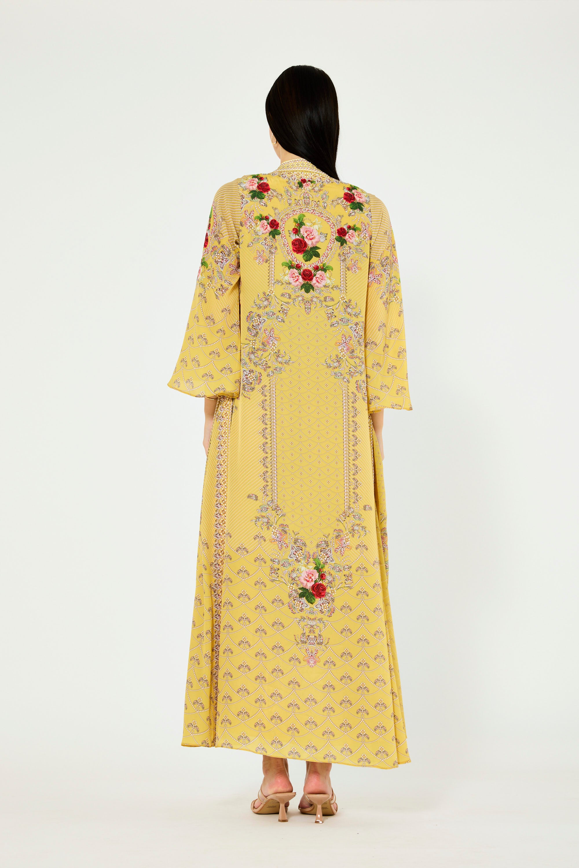 Foliage Pattern Print Bisht & Dress Set