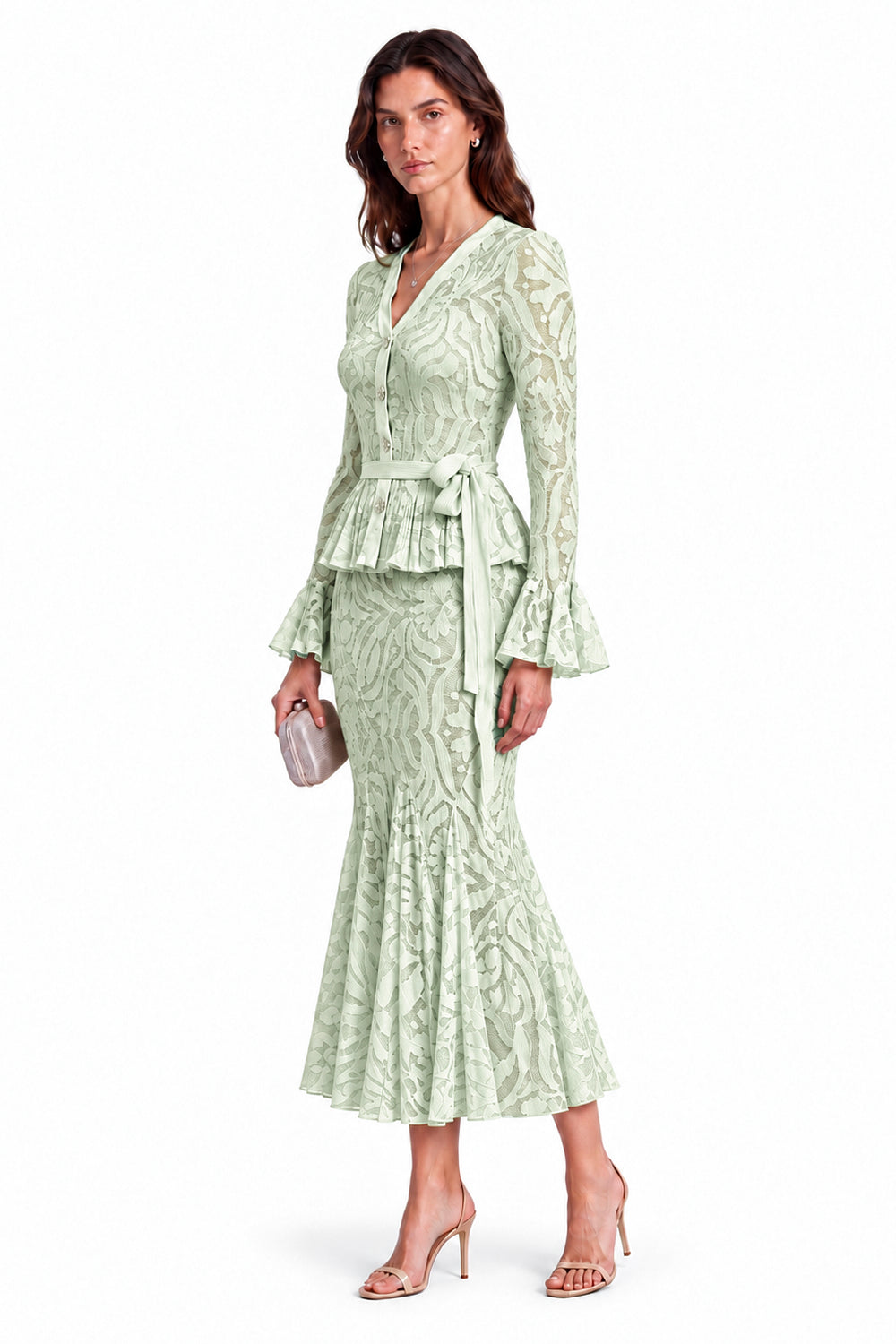 "Elara" Lace V-Neck Peplum Set