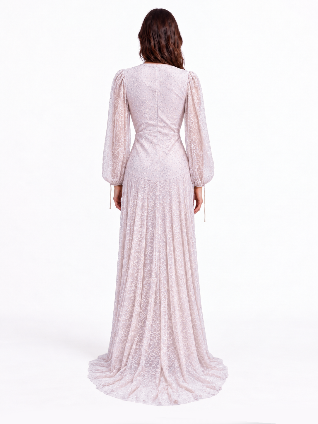 "Elara" Lace Wrap Gown with Draped Waist