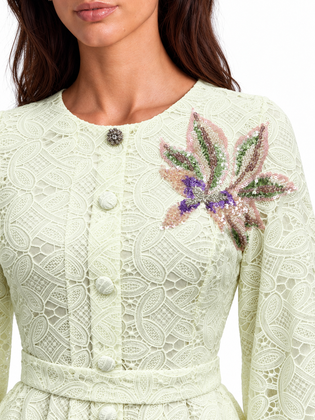 "Elara" Floral Embroidered Lace Midi Dress