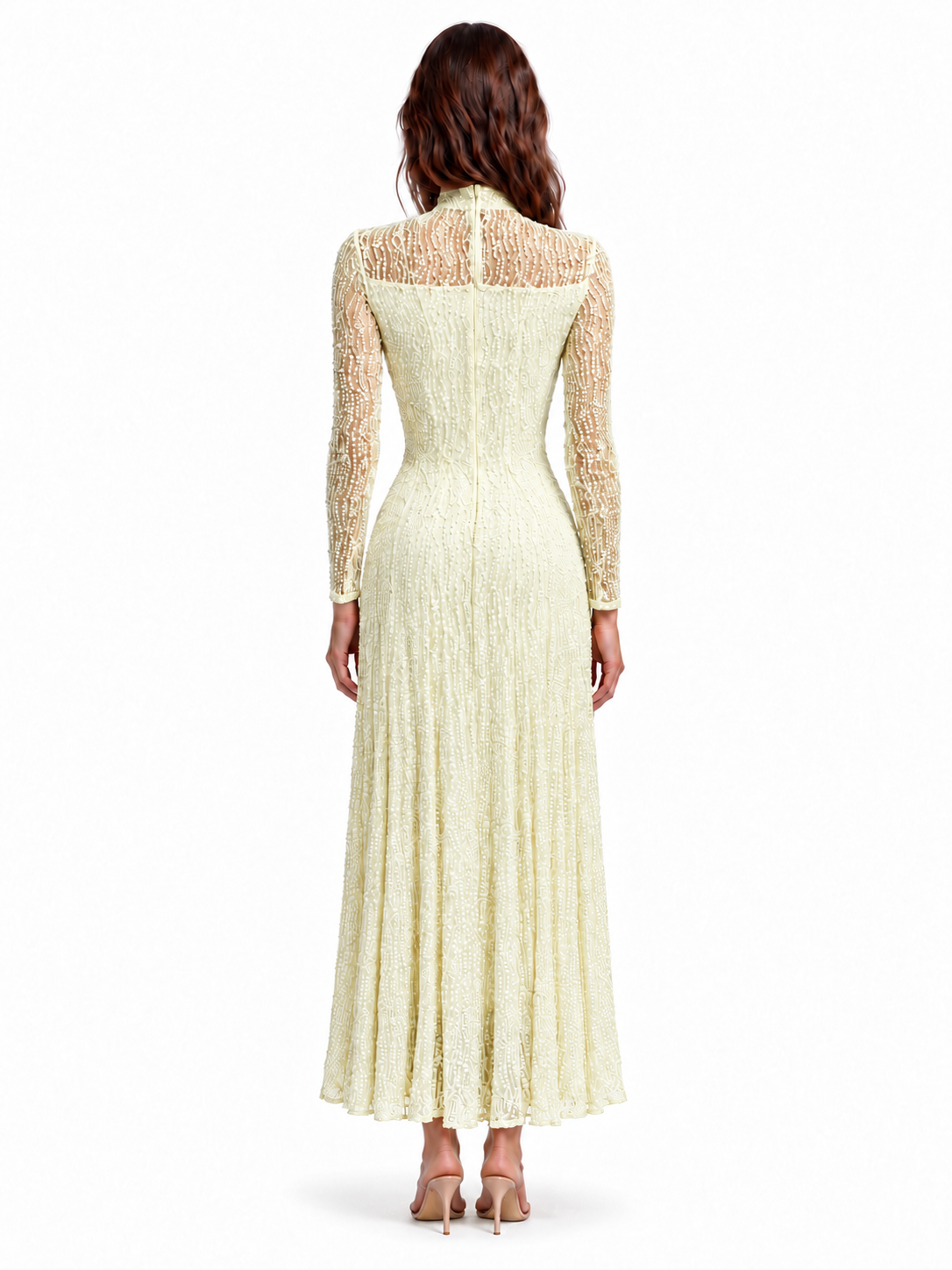 "Elara" High-Neck Beaded Lace Maxi Dress