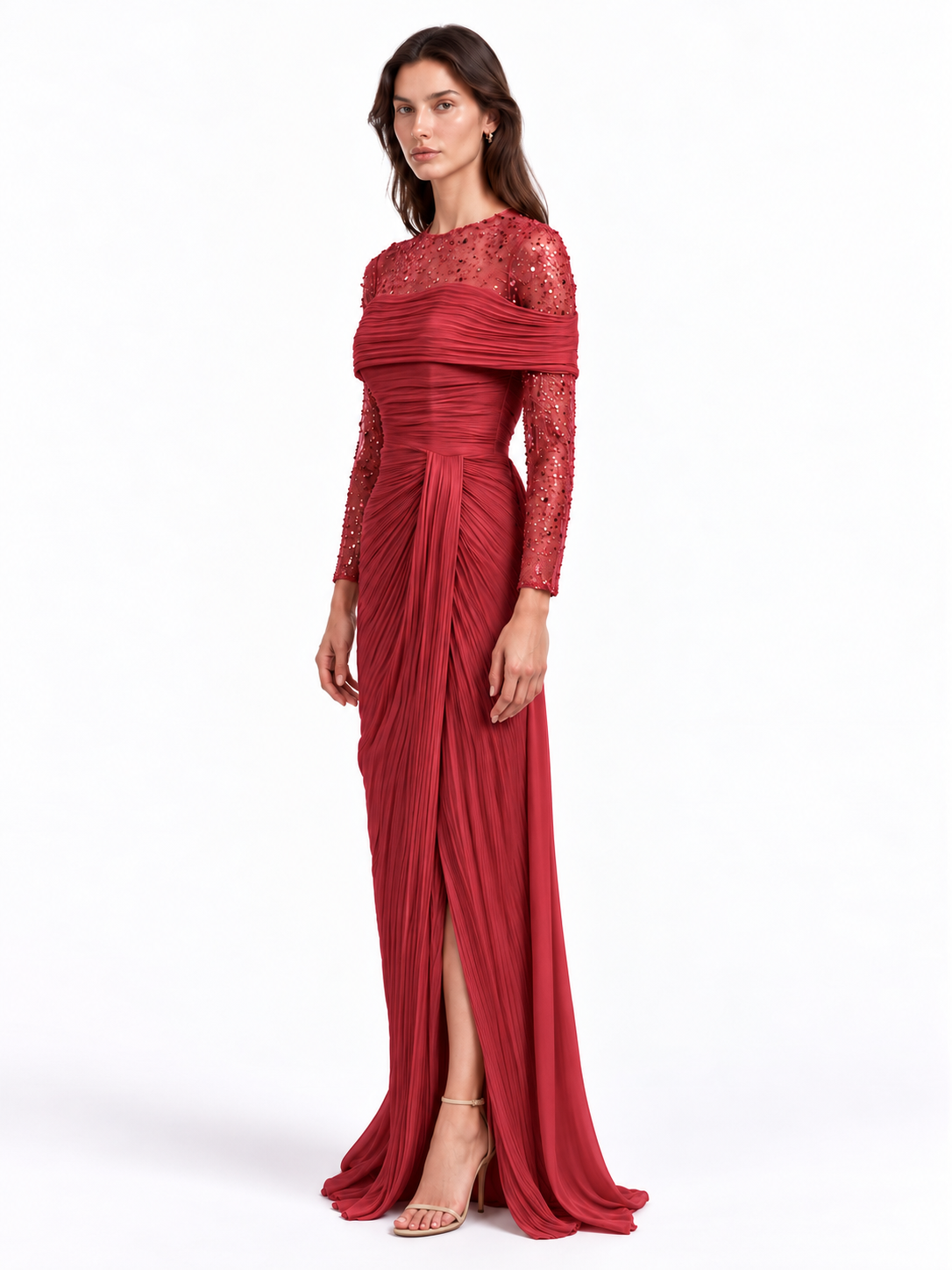 "Samira" Draped Embellished Tulle Dress