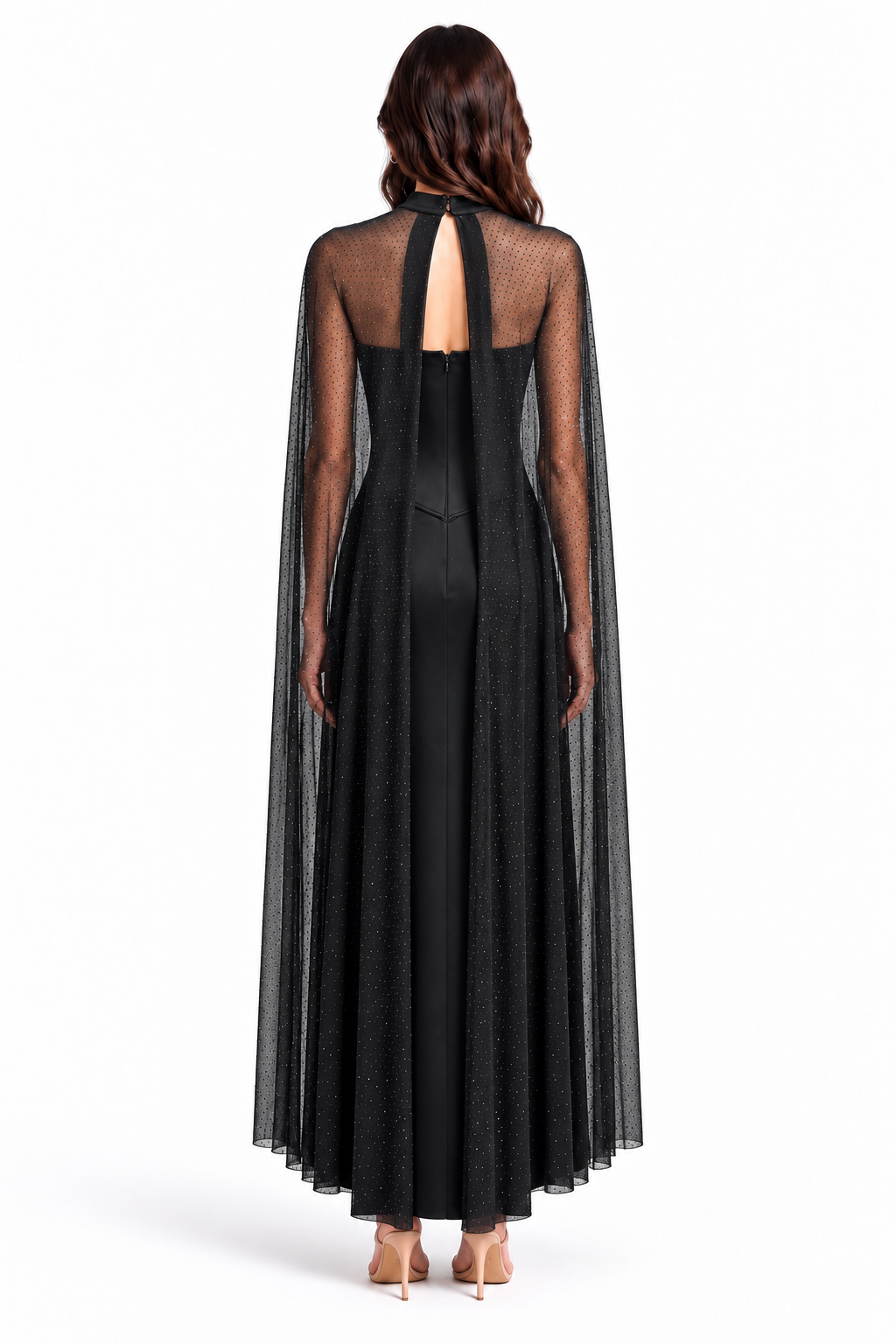 "Zara" Floral Applique Cape Gown
