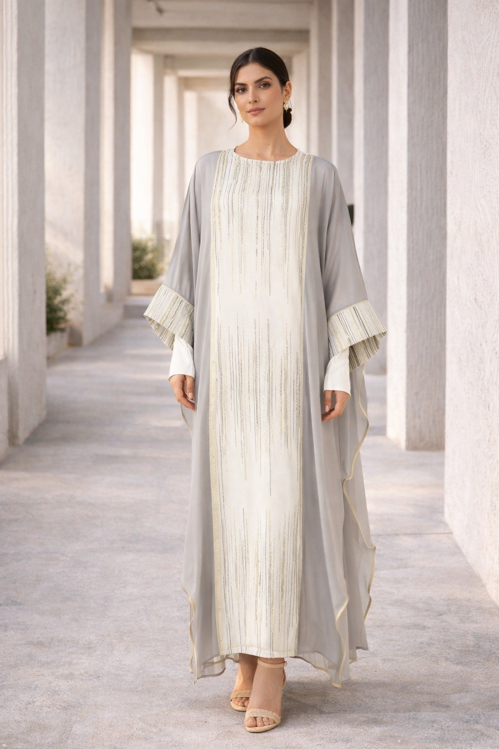 Beautiful Chiffon Jalabiya With Round Neckline And Kimono Sleeves