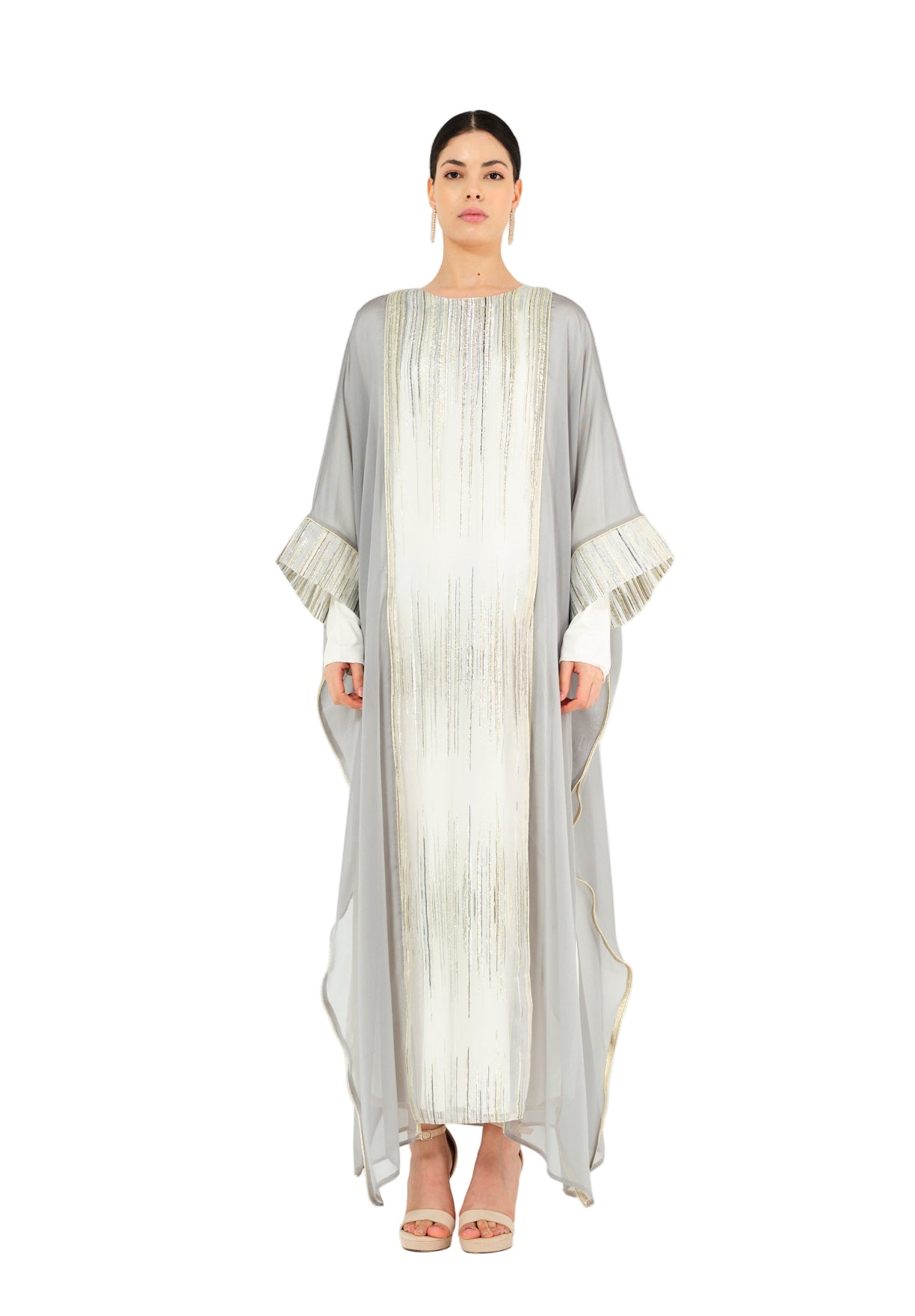 Beautiful Chiffon Jalabiya With Round Neckline And Kimono Sleeves