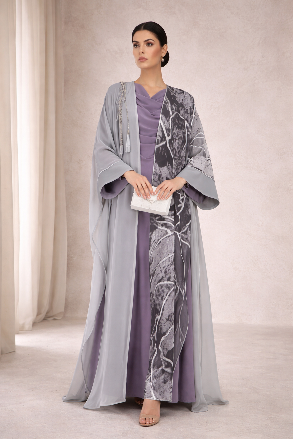 Stunning Asymmetrical Jalabiya with V-Neckline with Kimono Sleeves