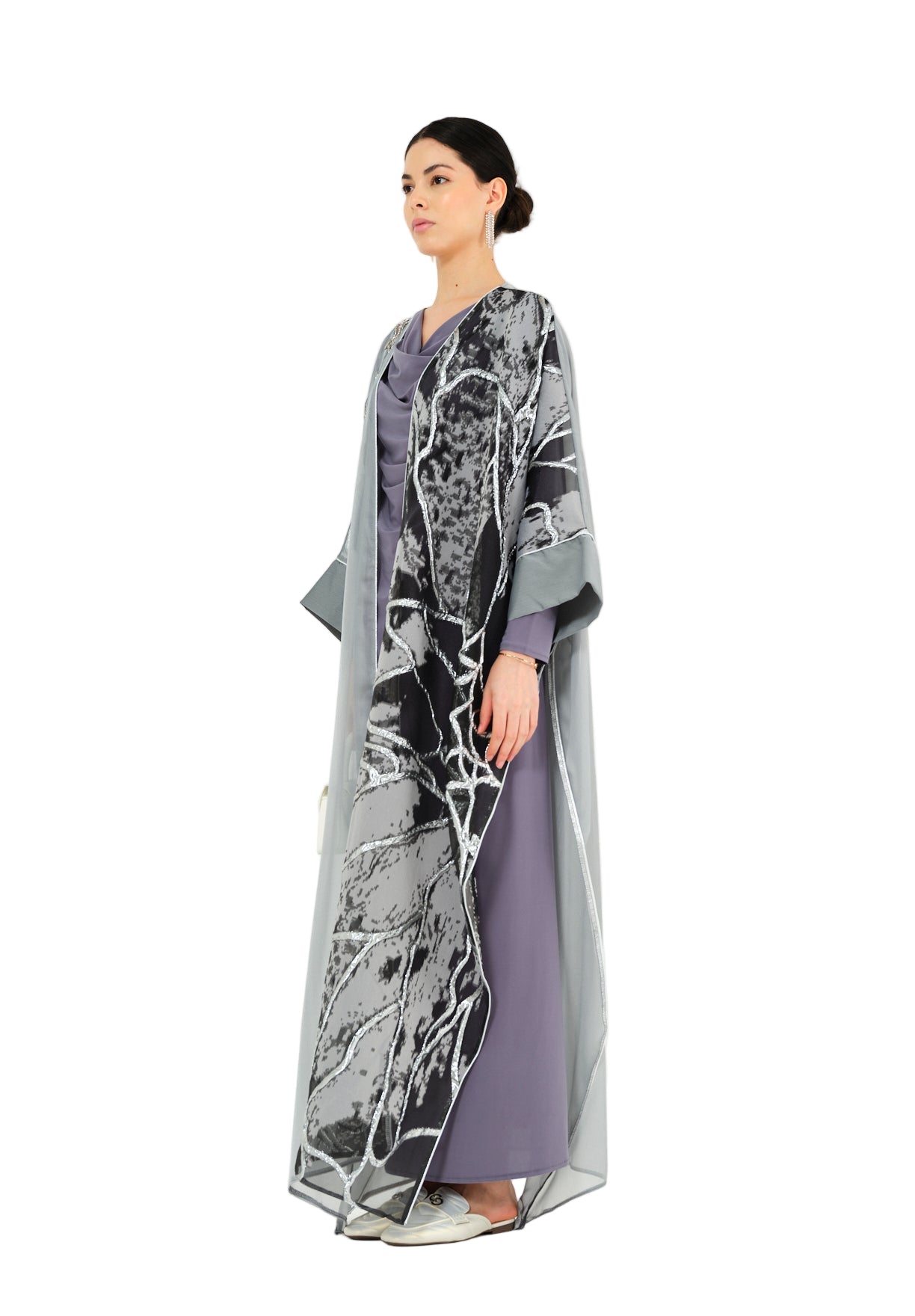 Stunning Asymmetrical Jalabiya with V-Neckline with Kimono Sleeves