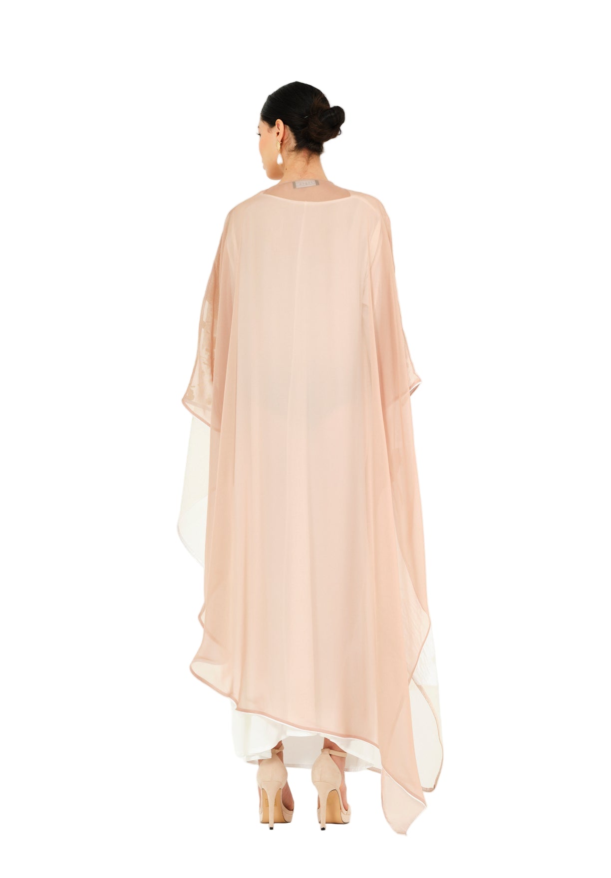 Asymmetrical Jaquard Jalabiya With V-Neckline And Kimono Sleeves