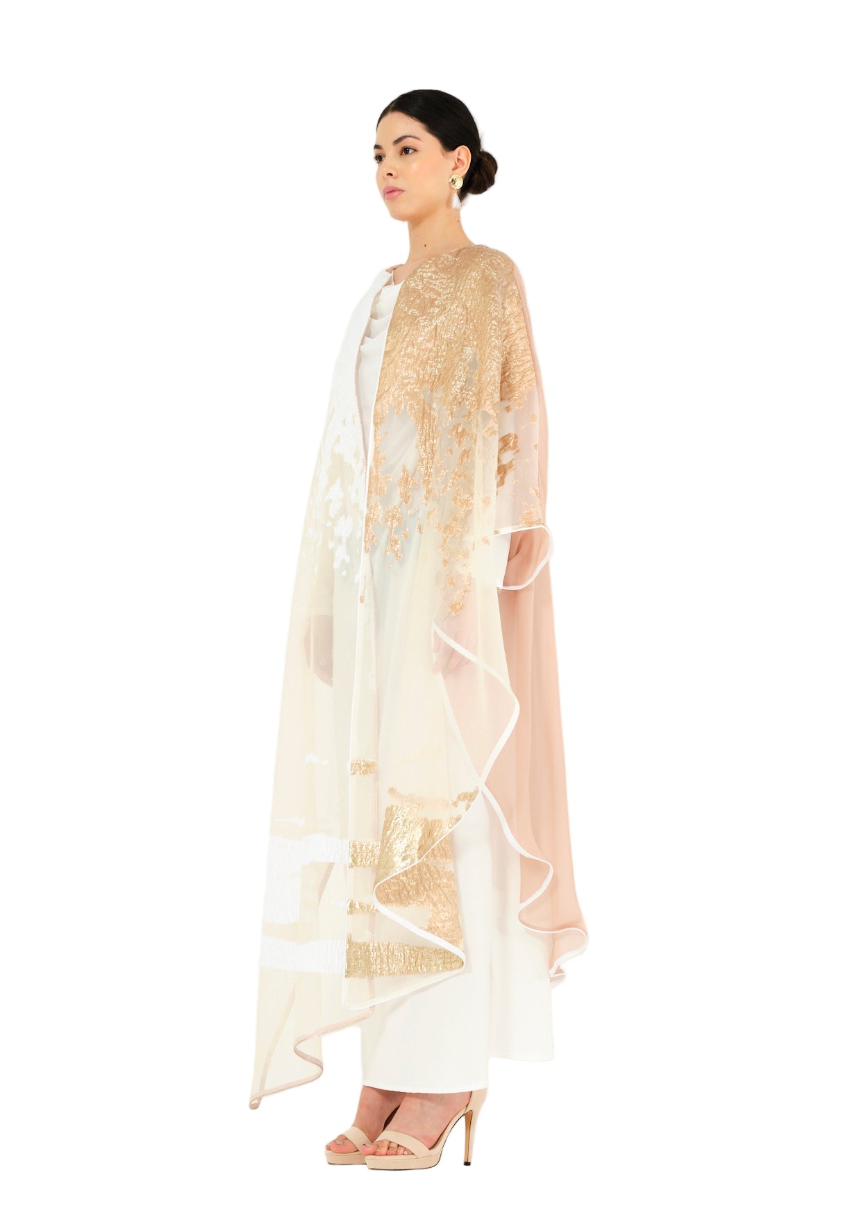 Asymmetrical Jaquard Jalabiya With V-Neckline And Kimono Sleeves