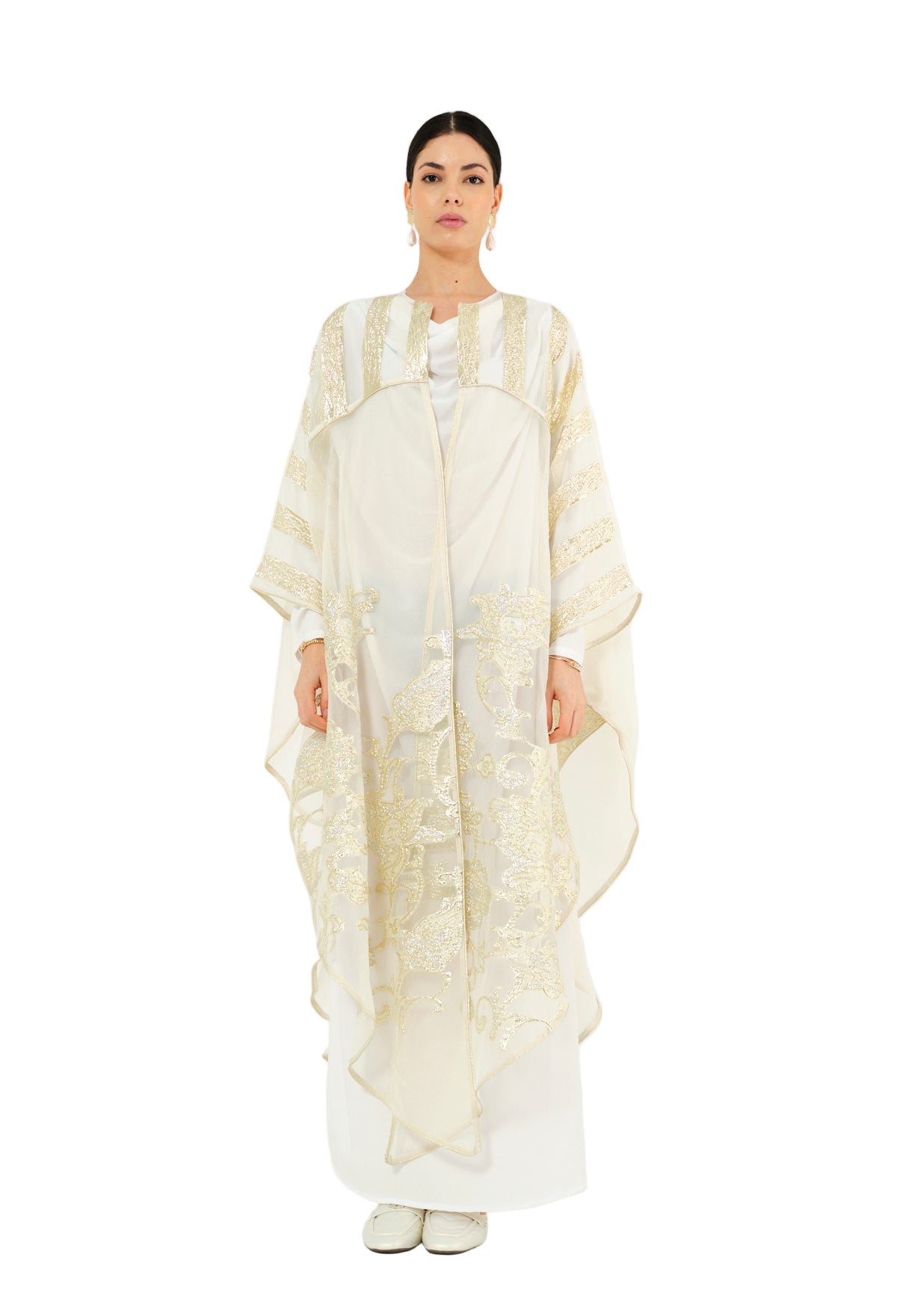 Beautiful Symmetrical Metallic Shaded Jalabiya With Round Neckline And kimono Sleeves