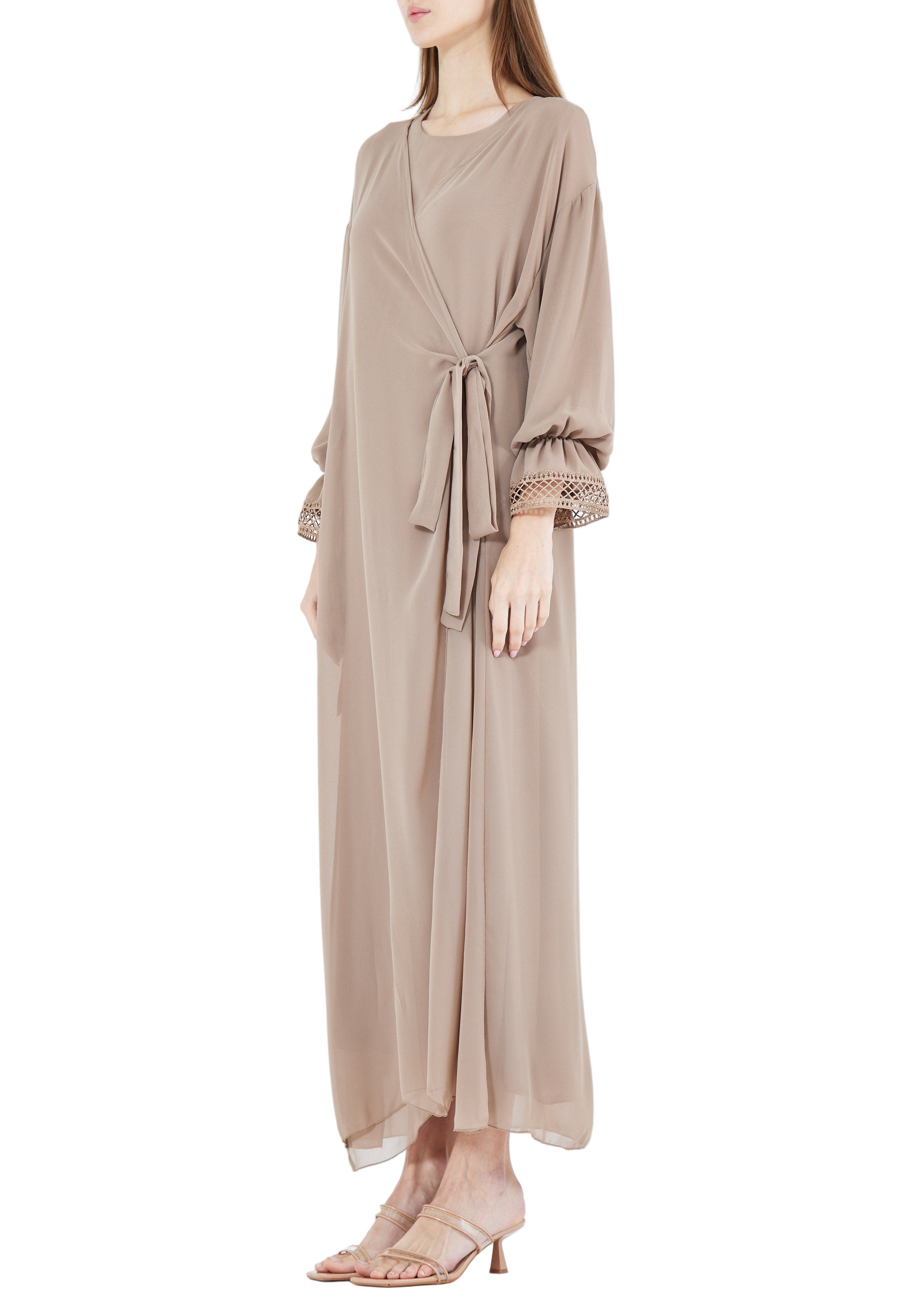 Simple And Elegant Chiffon Wrap Over Jalabiya With Round Neckline