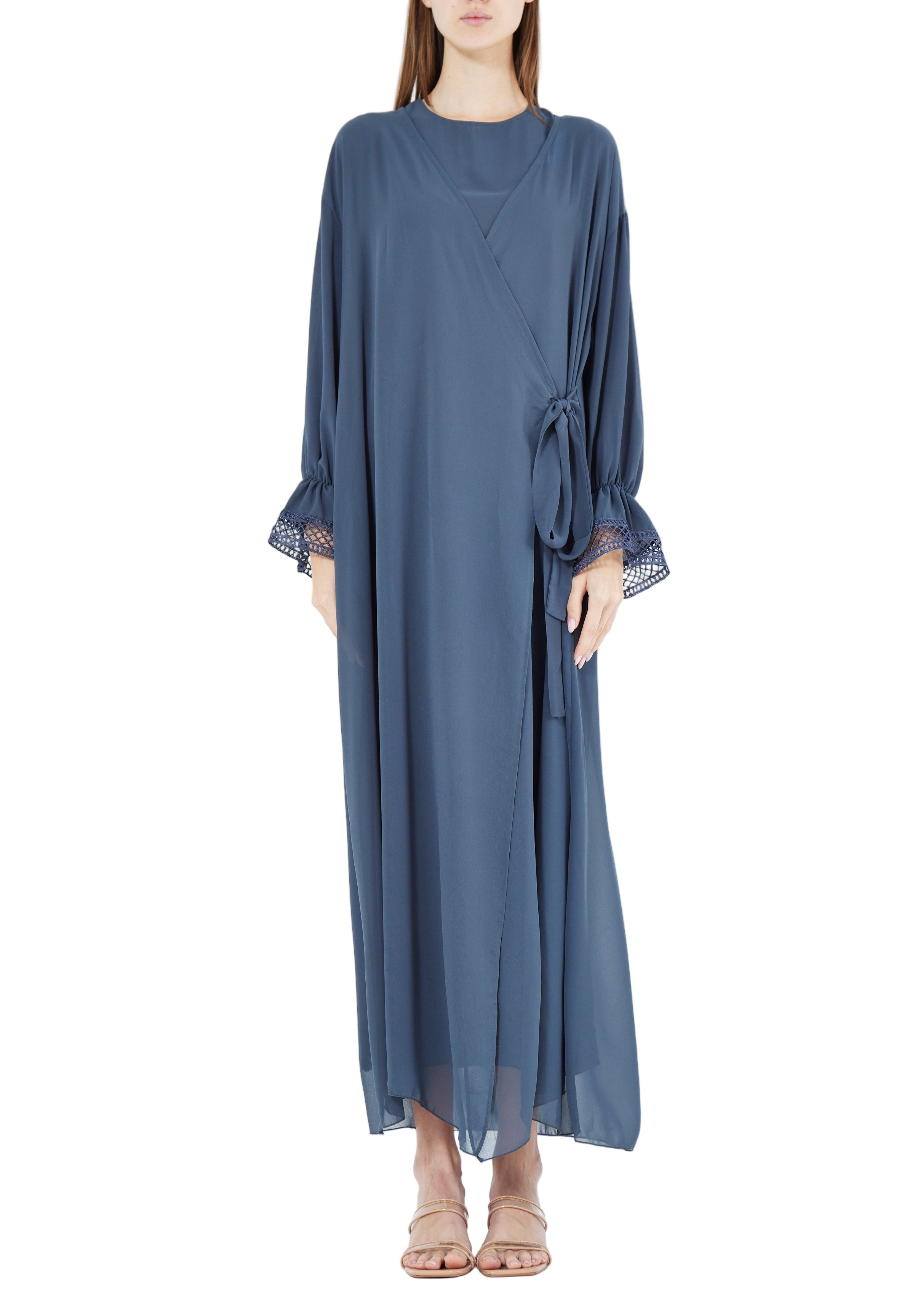 Simple And Elegant Chiffon Wrap Over Jalabiya With Round Neckline