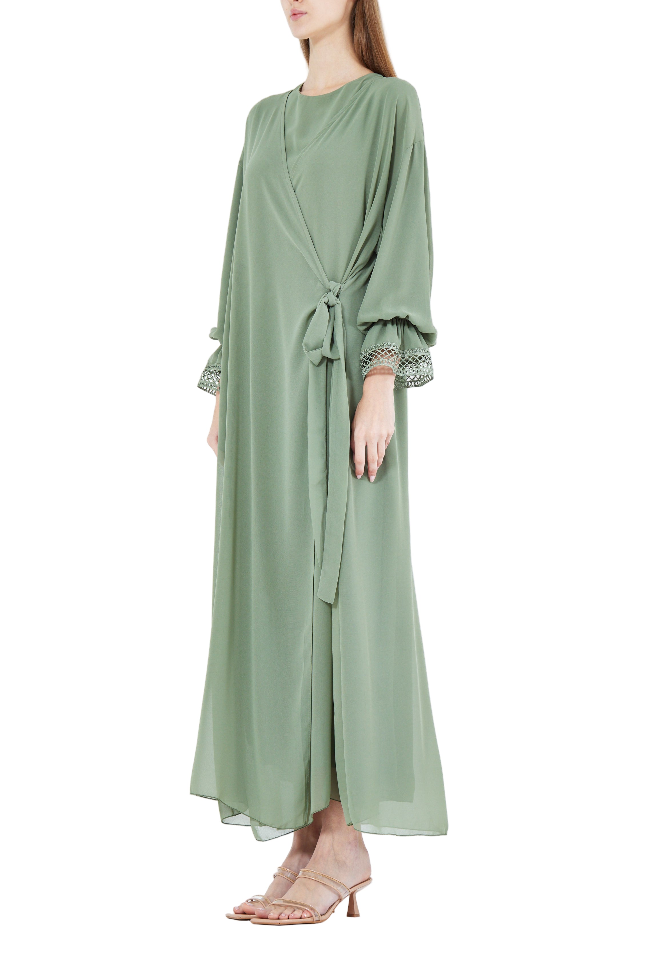 Simple And Elegant Chiffon Wrap Over Jalabiya With Round Neckline
