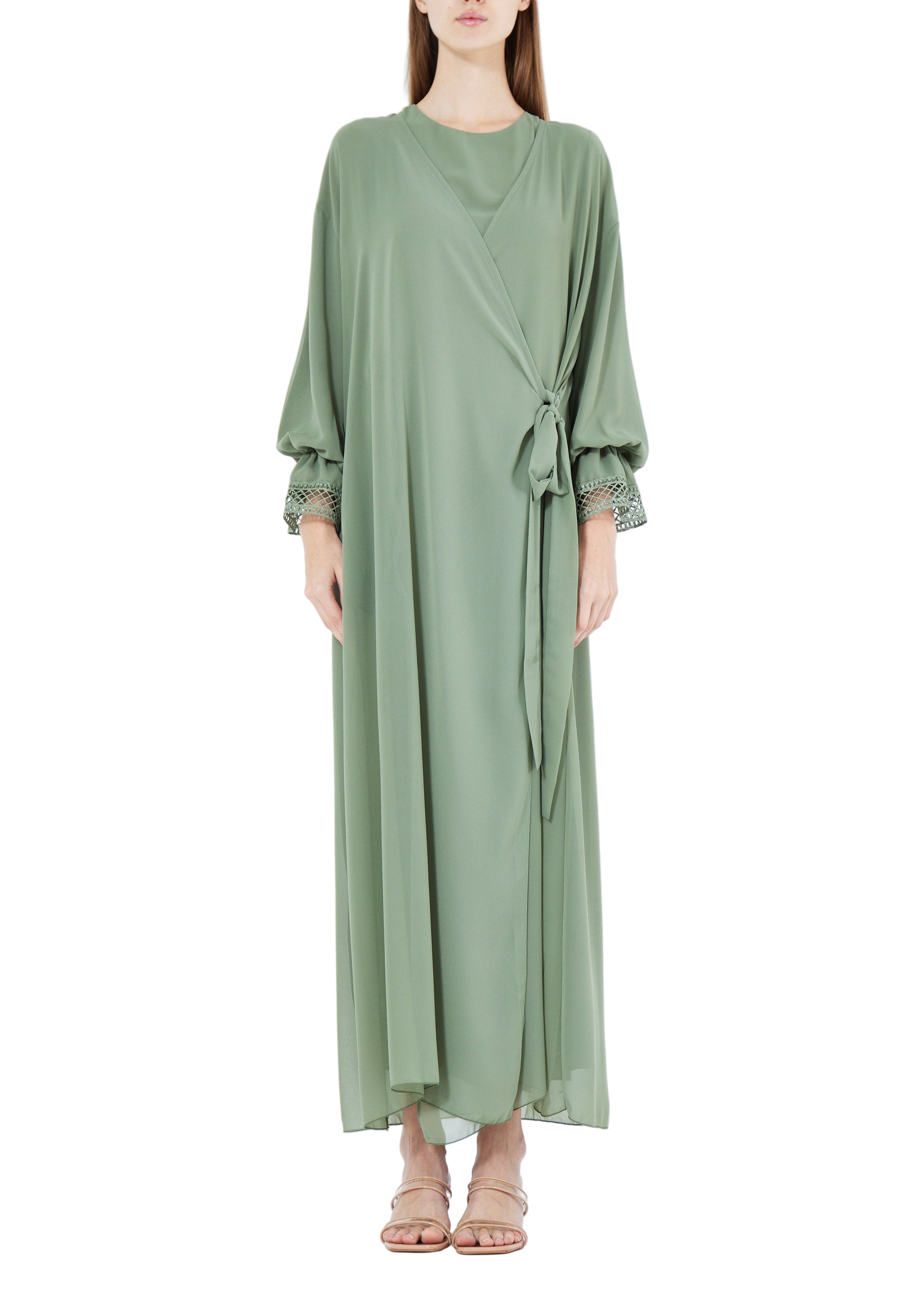 Simple And Elegant Chiffon Wrap Over Jalabiya With Round Neckline