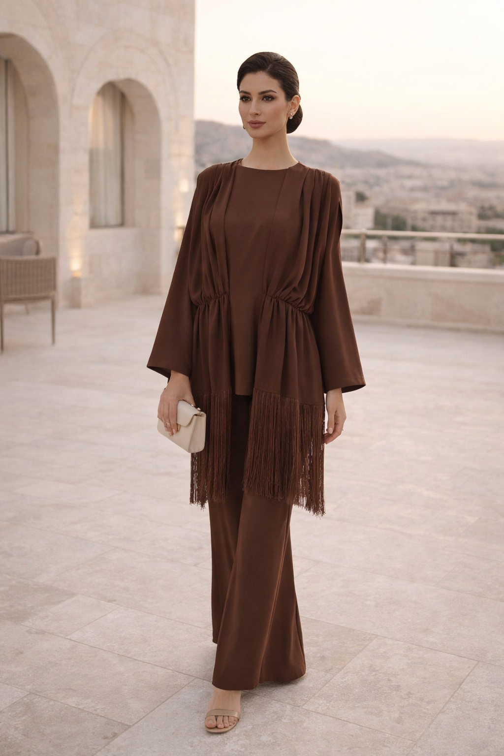 Beautiful Draped Chiffon Top With Fit And Flare Pant