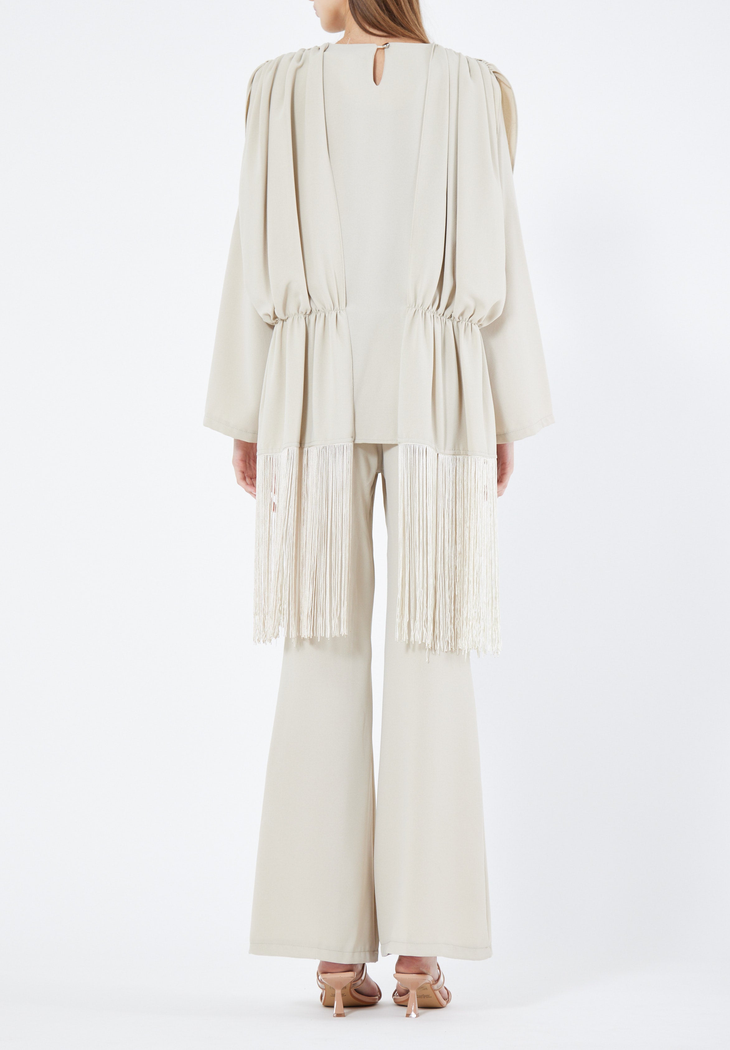 Beautiful Draped Chiffon Top With Fit And Flare Pant