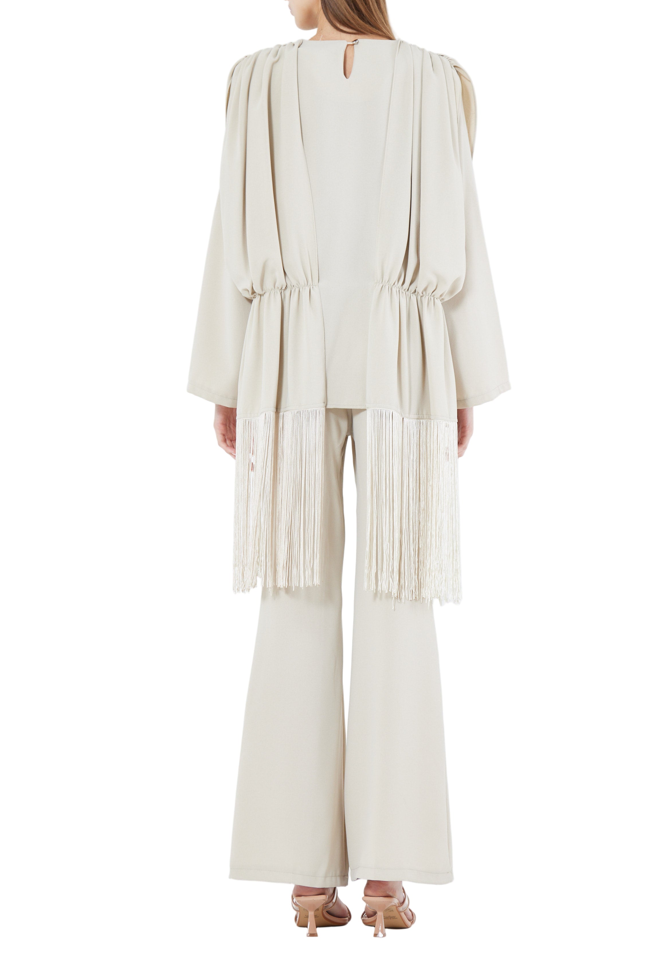 Beautiful Draped Chiffon Top With Fit And Flare Pant