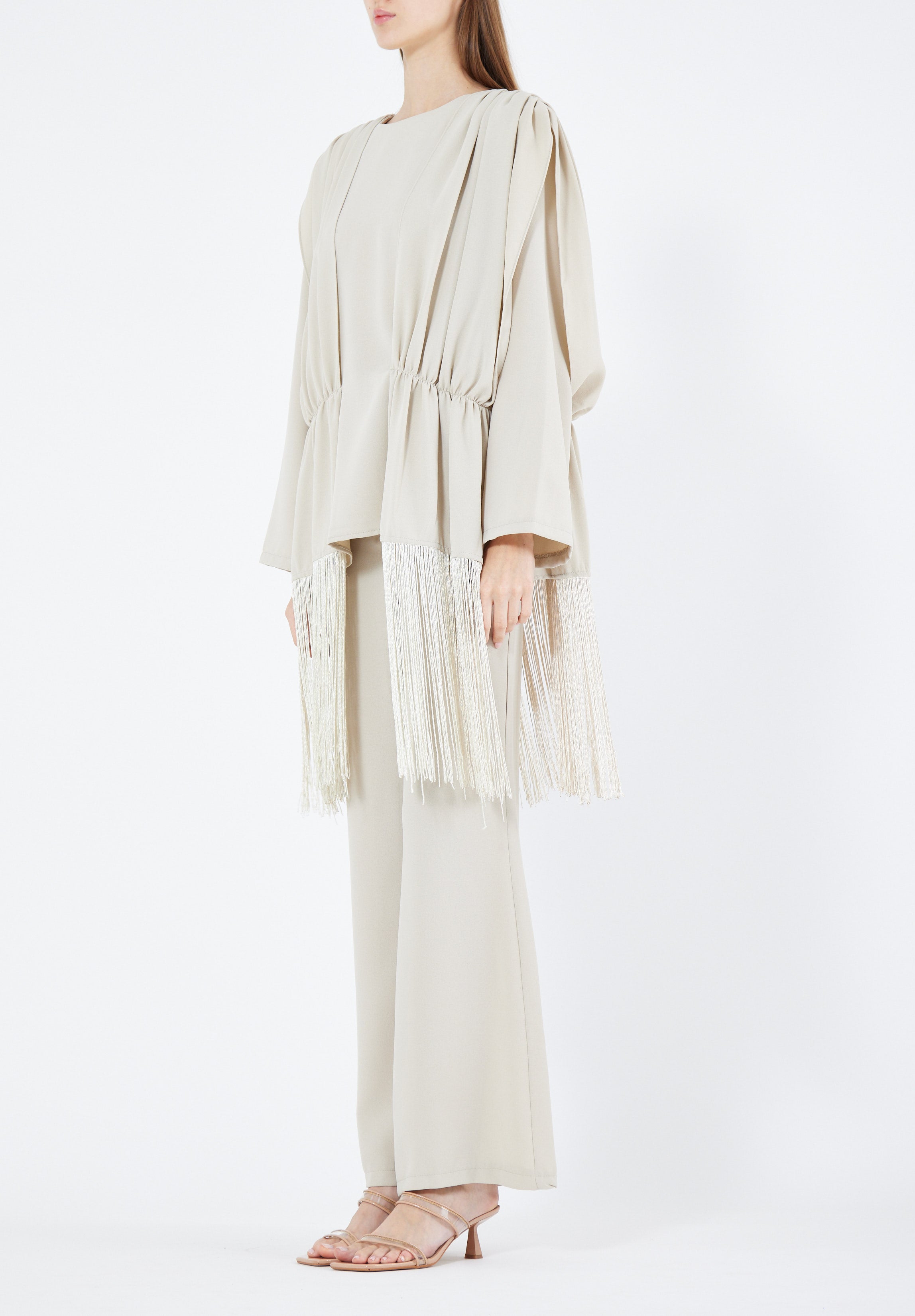 Beautiful Draped Chiffon Top With Fit And Flare Pant