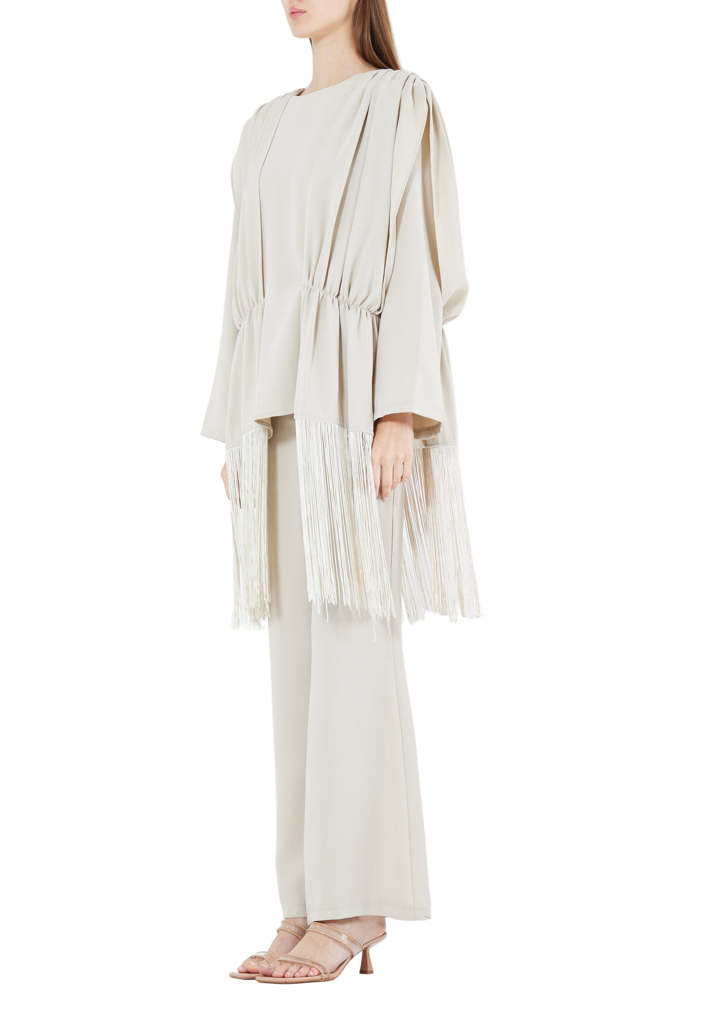 Beautiful Draped Chiffon Top With Fit And Flare Pant