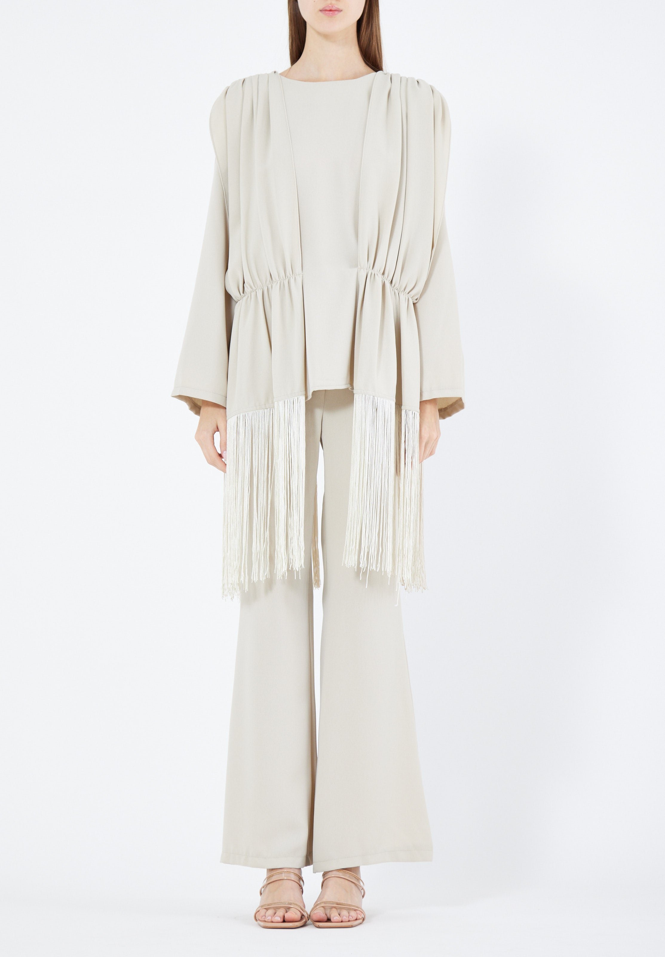 Beautiful Draped Chiffon Top With Fit And Flare Pant