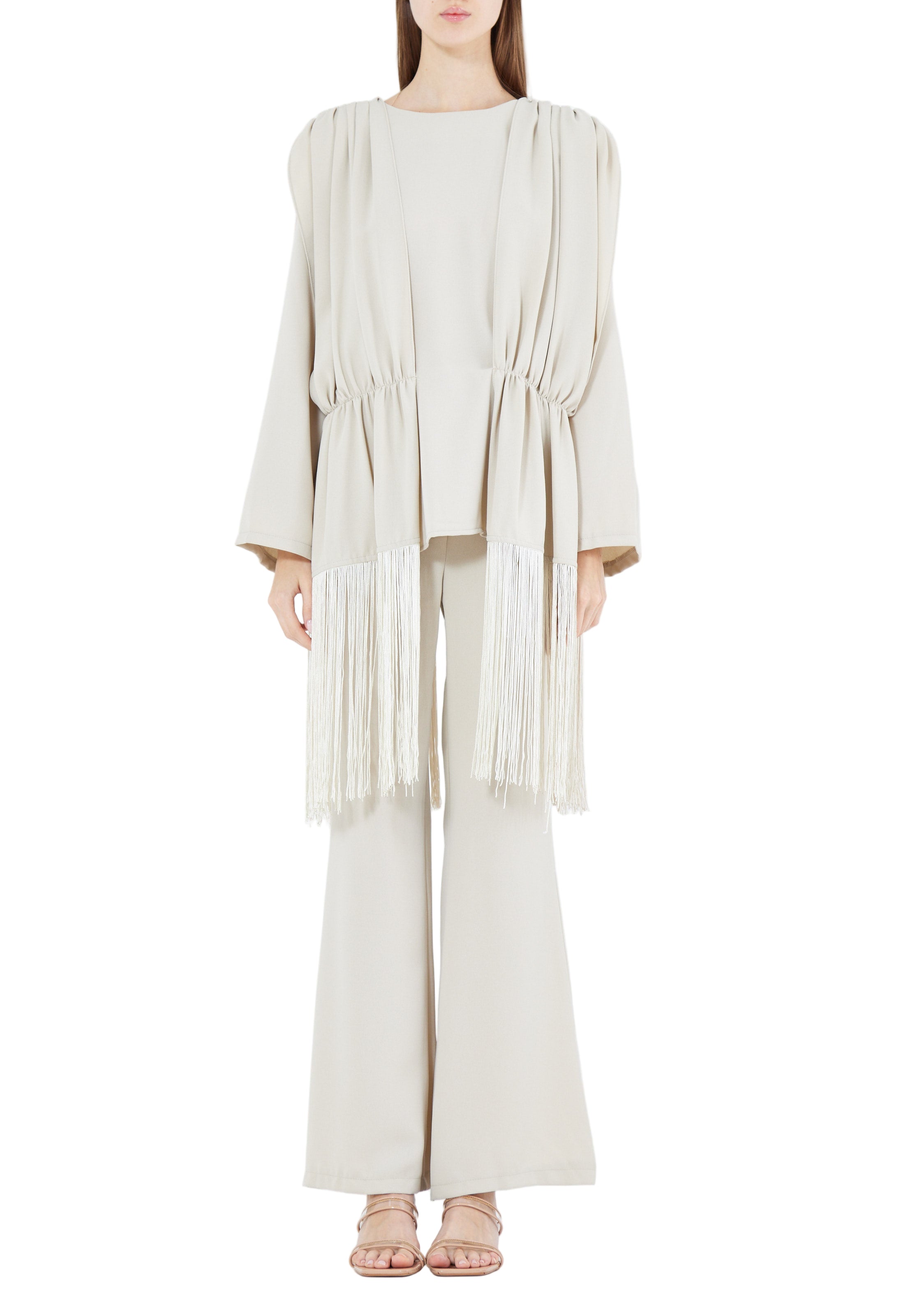 Beautiful Draped Chiffon Top With Fit And Flare Pant