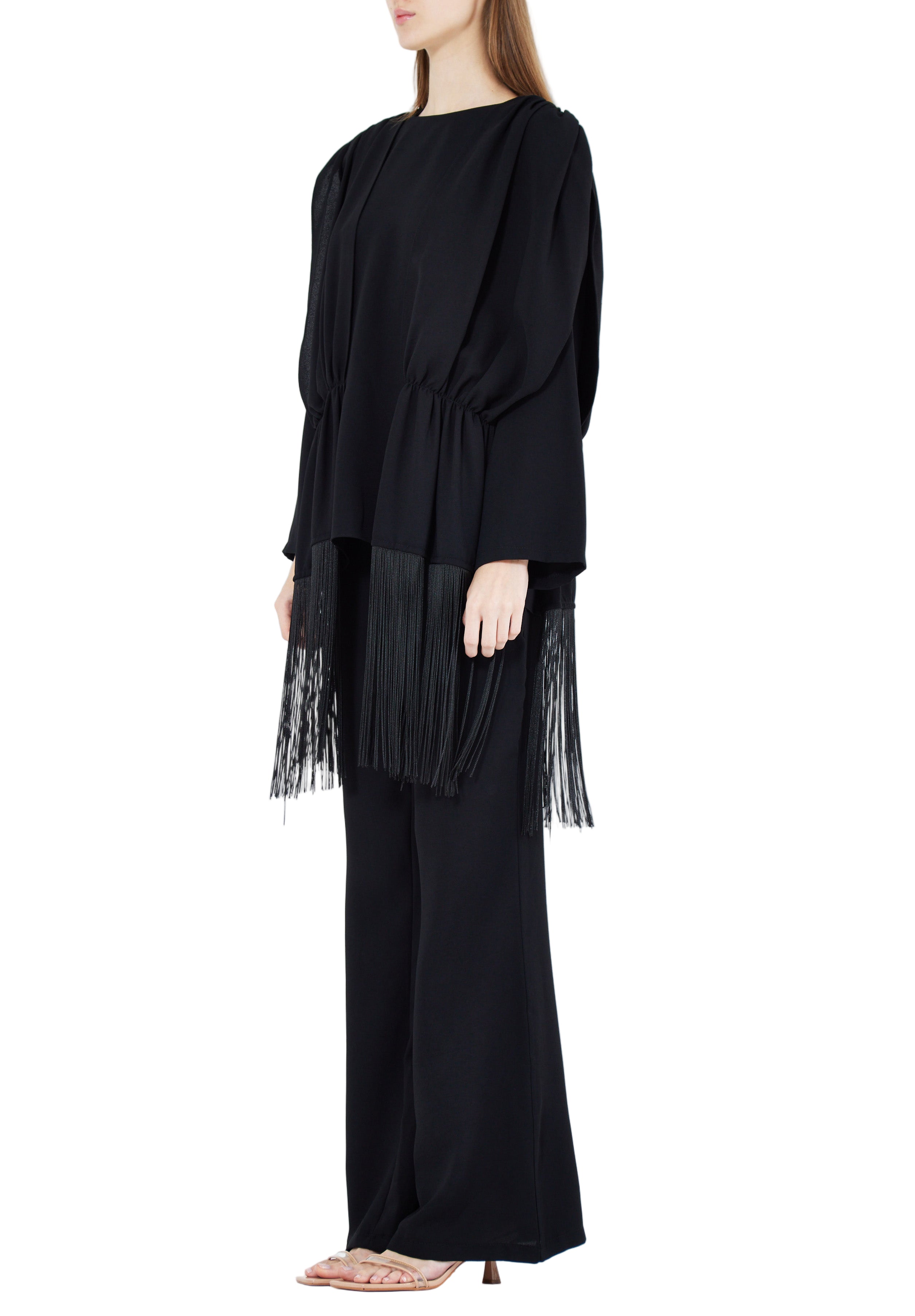 Beautiful Draped Chiffon Top With Fit And Flare Pant