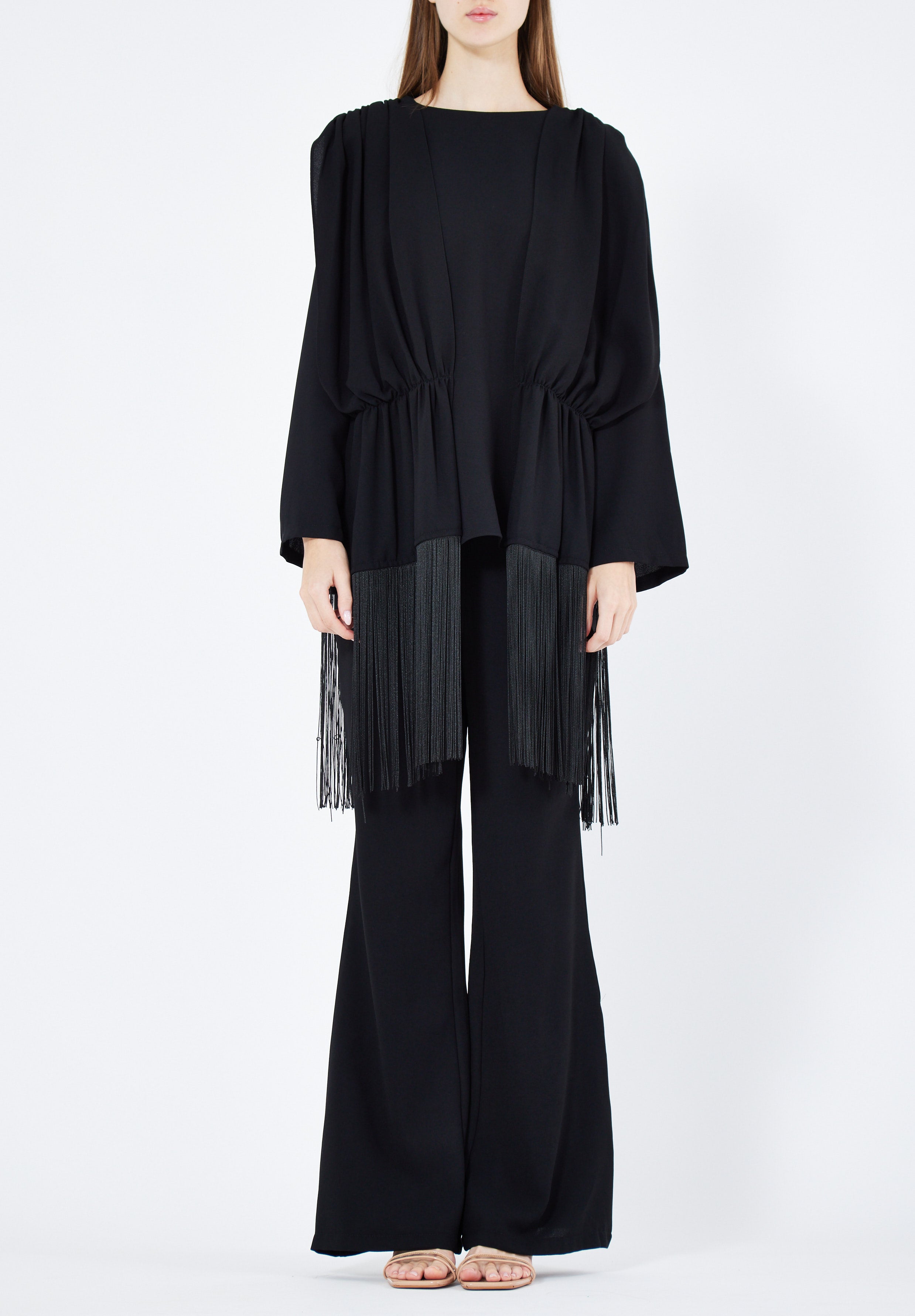 Beautiful Draped Chiffon Top With Fit And Flare Pant