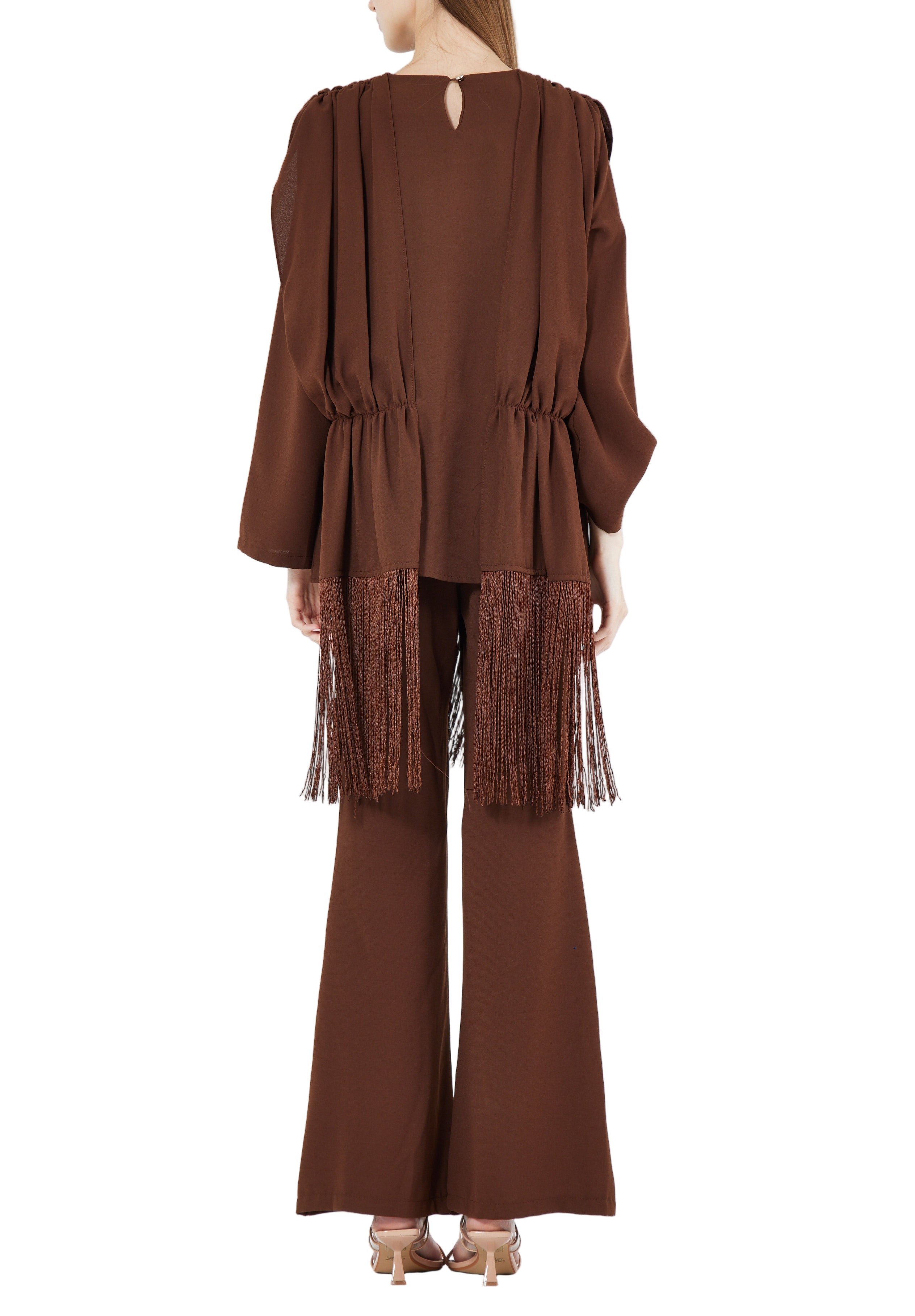 Beautiful Draped Chiffon Top With Fit And Flare Pant