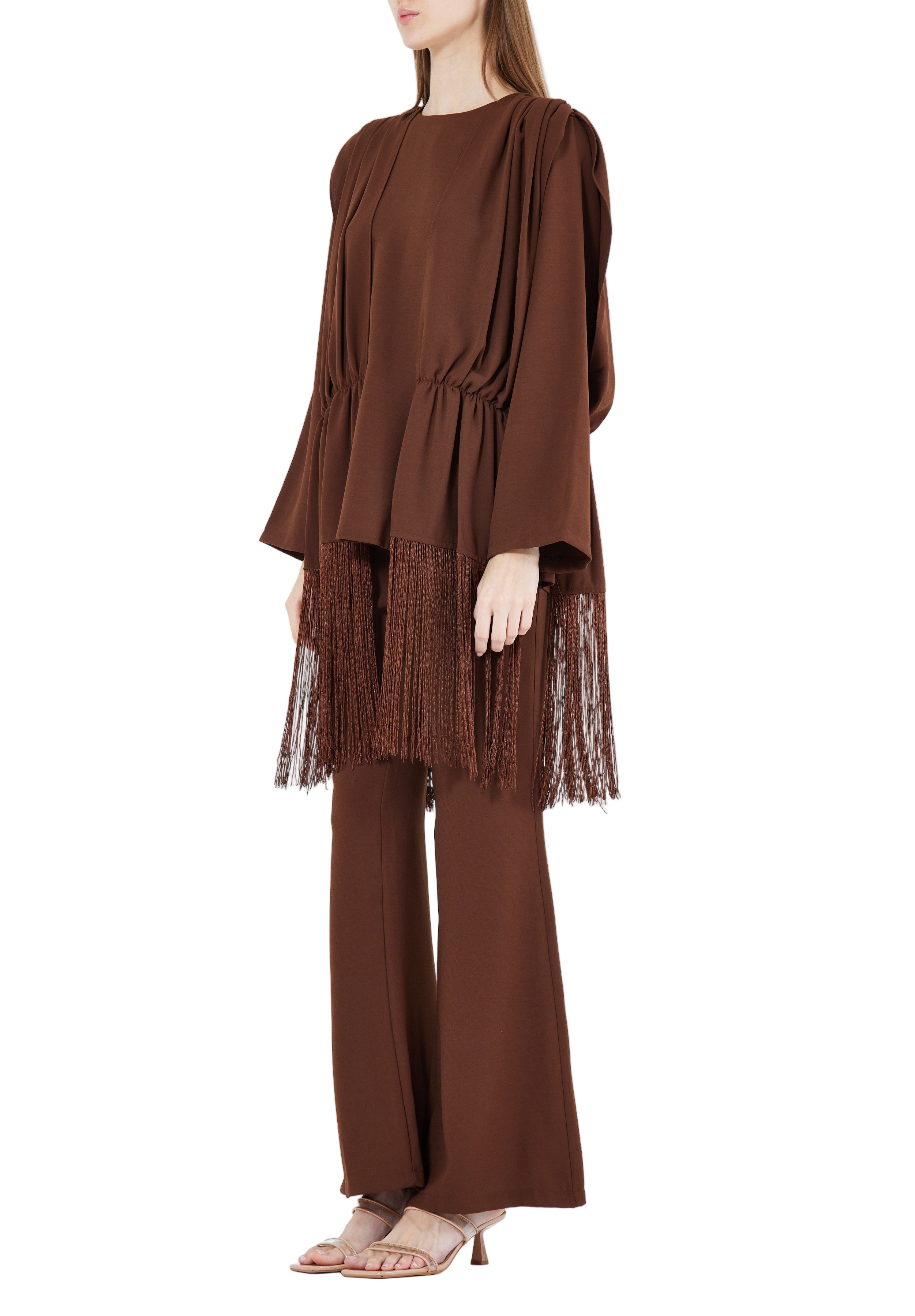 Beautiful Draped Chiffon Top With Fit And Flare Pant