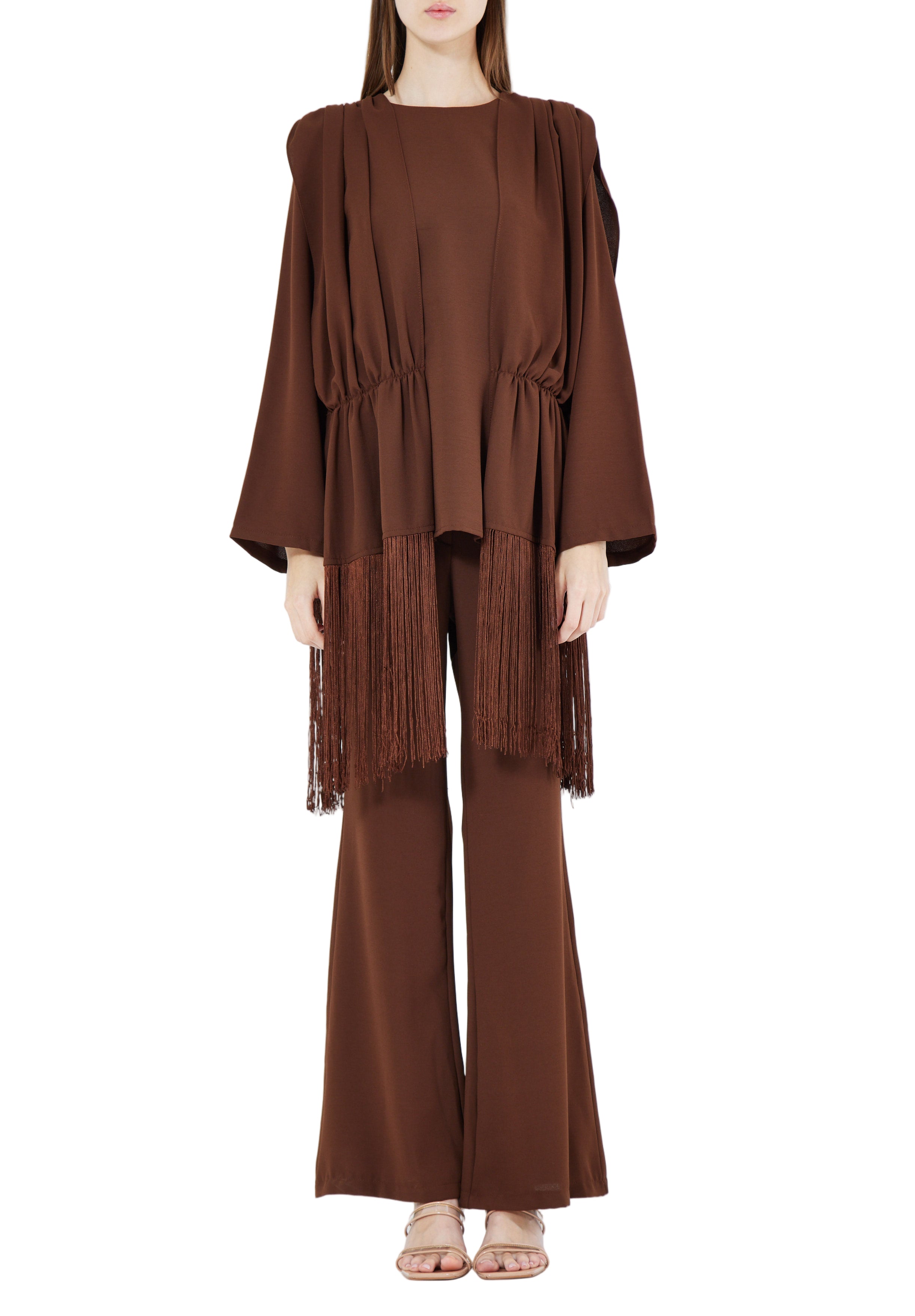 Beautiful Draped Chiffon Top With Fit And Flare Pant