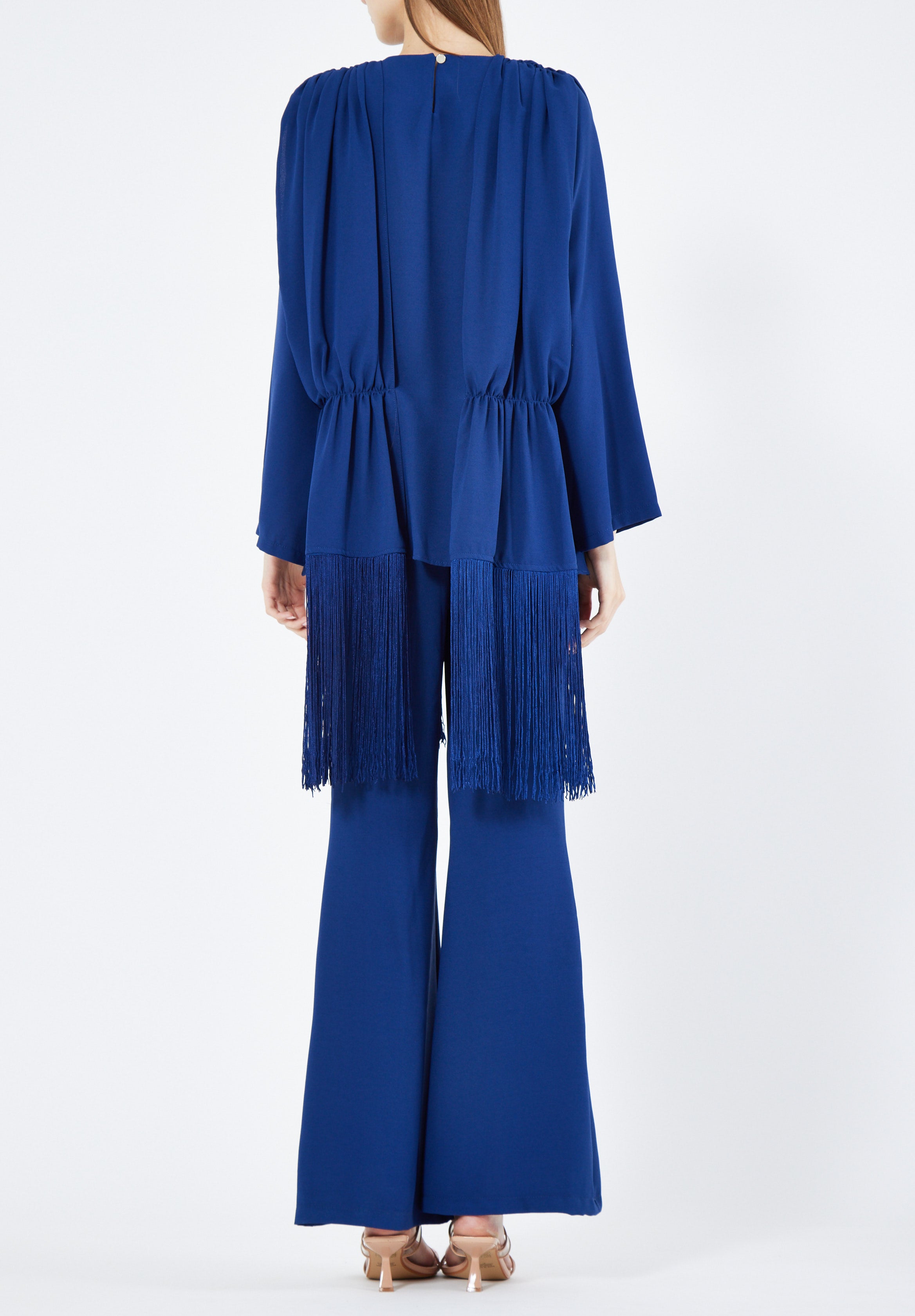 Beautiful Draped Chiffon Top With Fit And Flare Pant