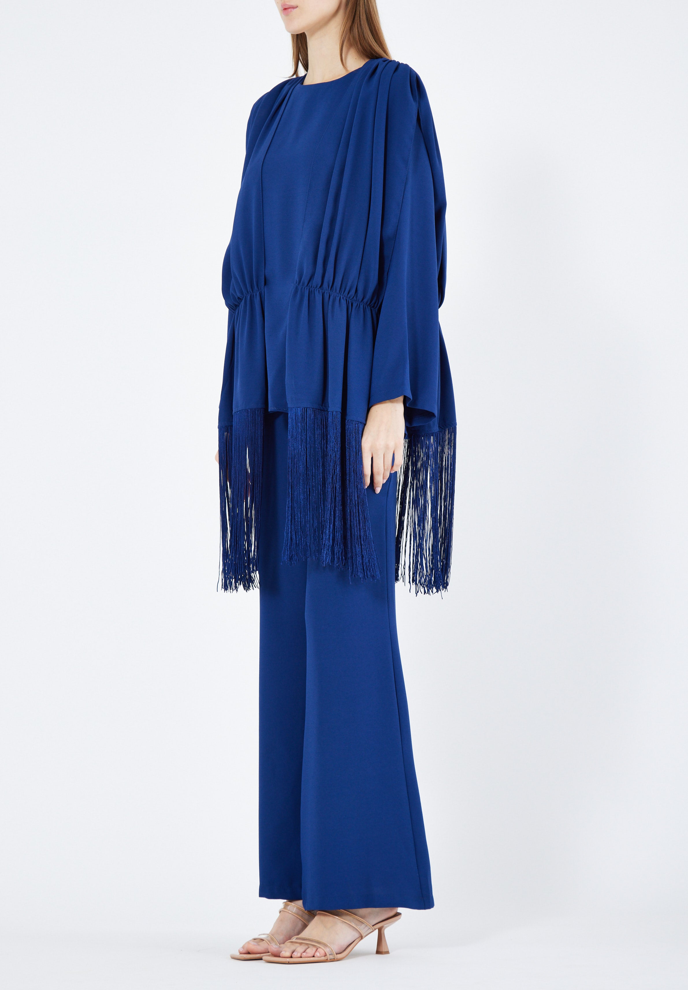 Beautiful Draped Chiffon Top With Fit And Flare Pant