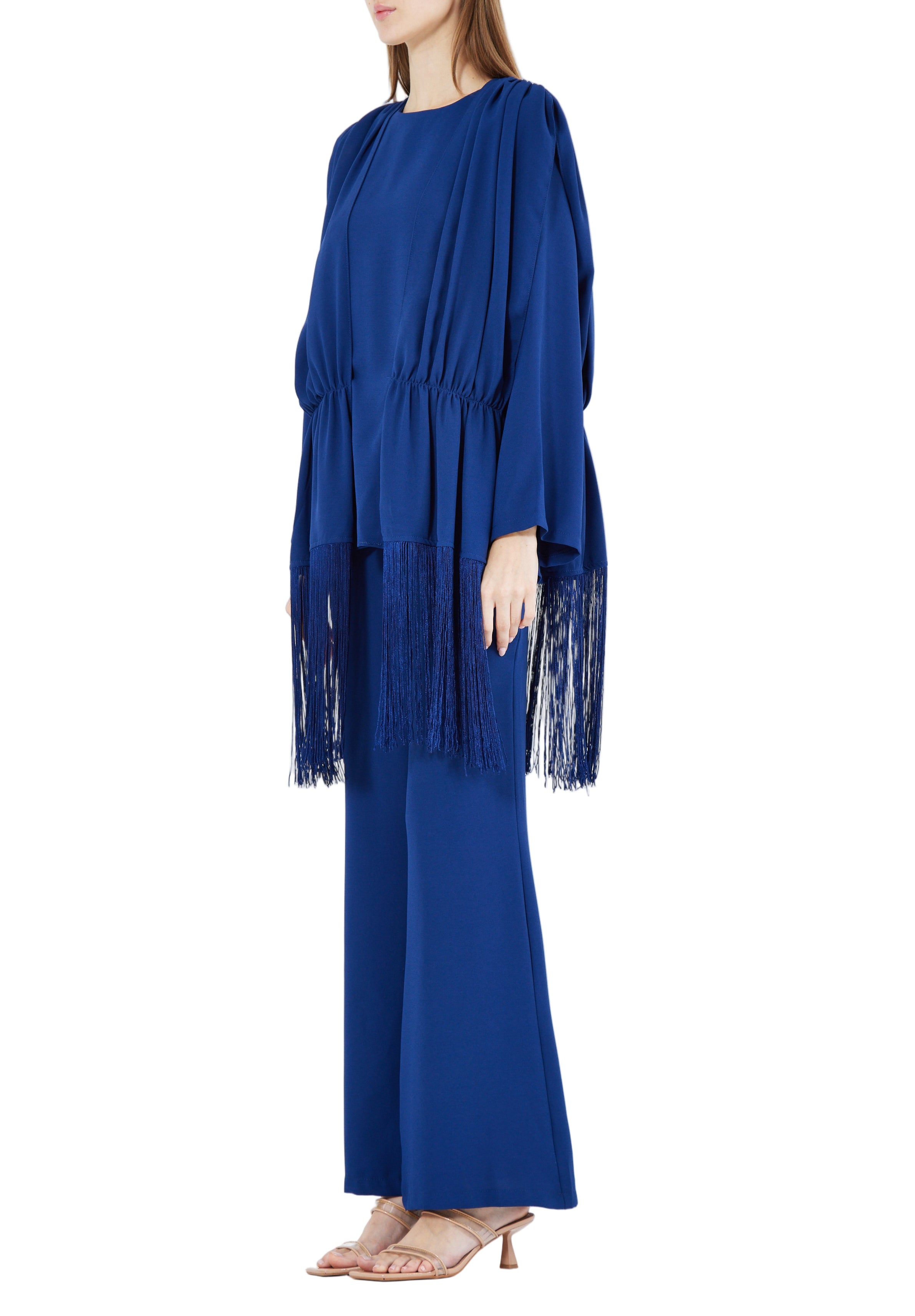 Beautiful Draped Chiffon Top With Fit And Flare Pant