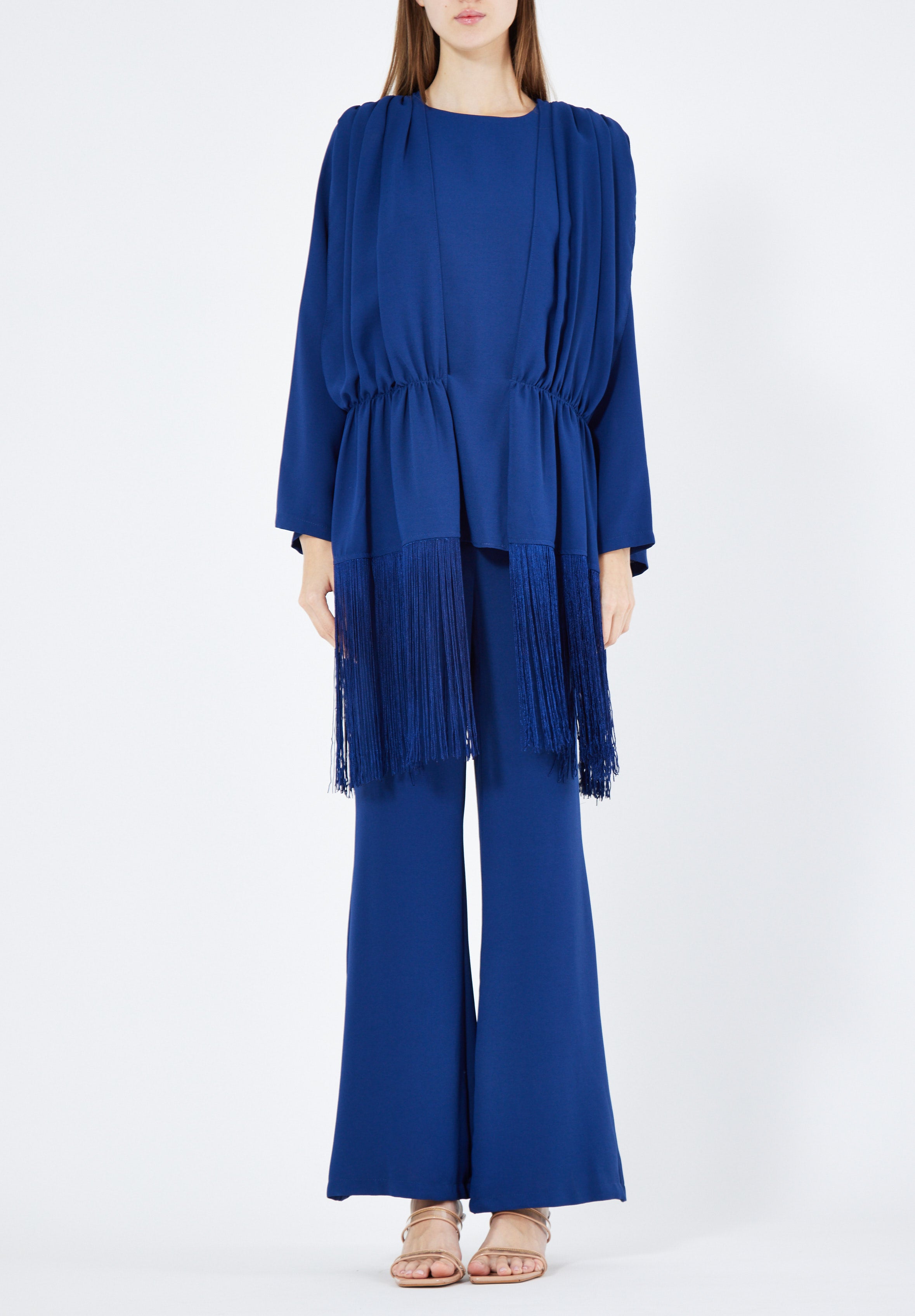 Beautiful Draped Chiffon Top With Fit And Flare Pant