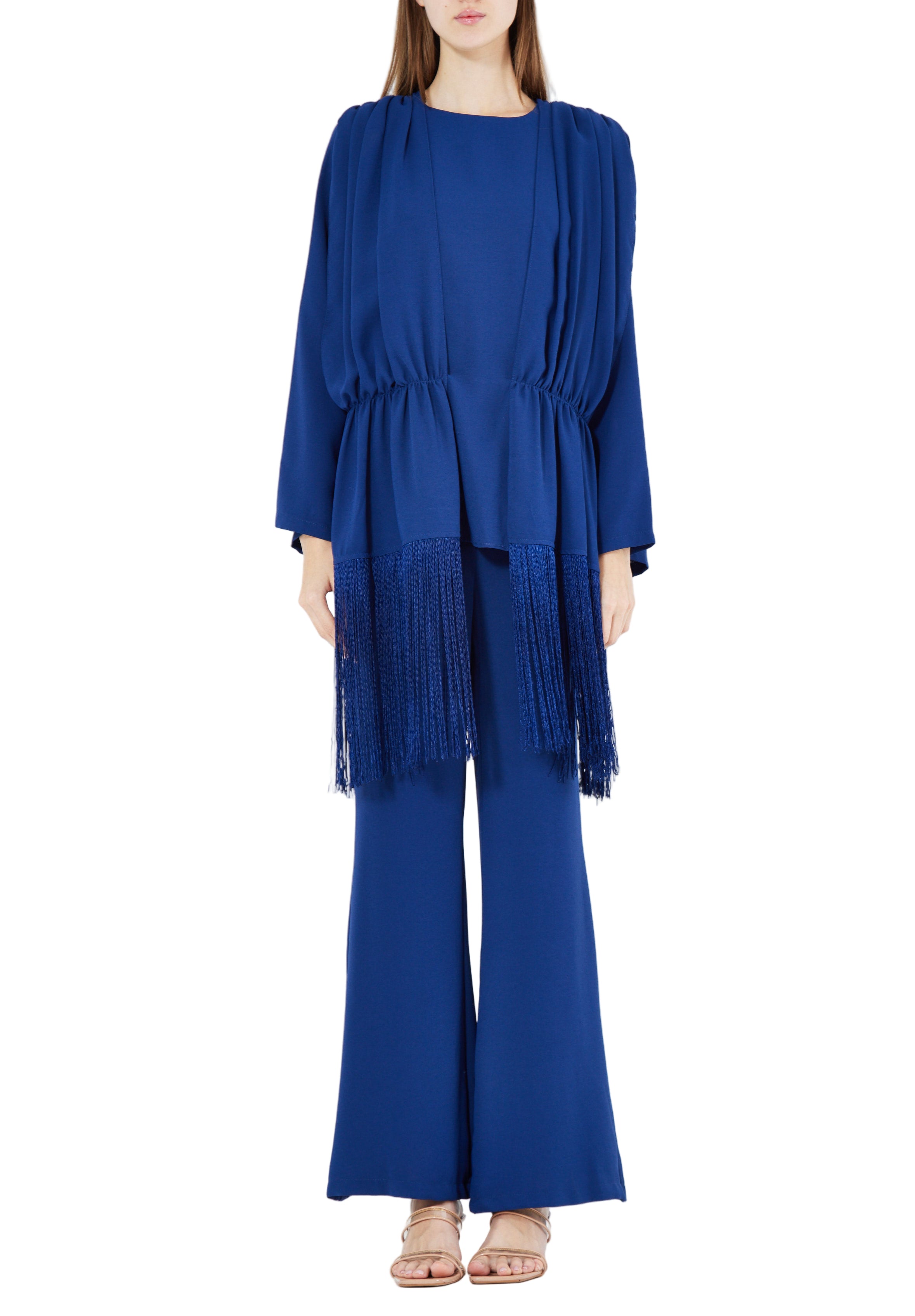Beautiful Draped Chiffon Top With Fit And Flare Pant