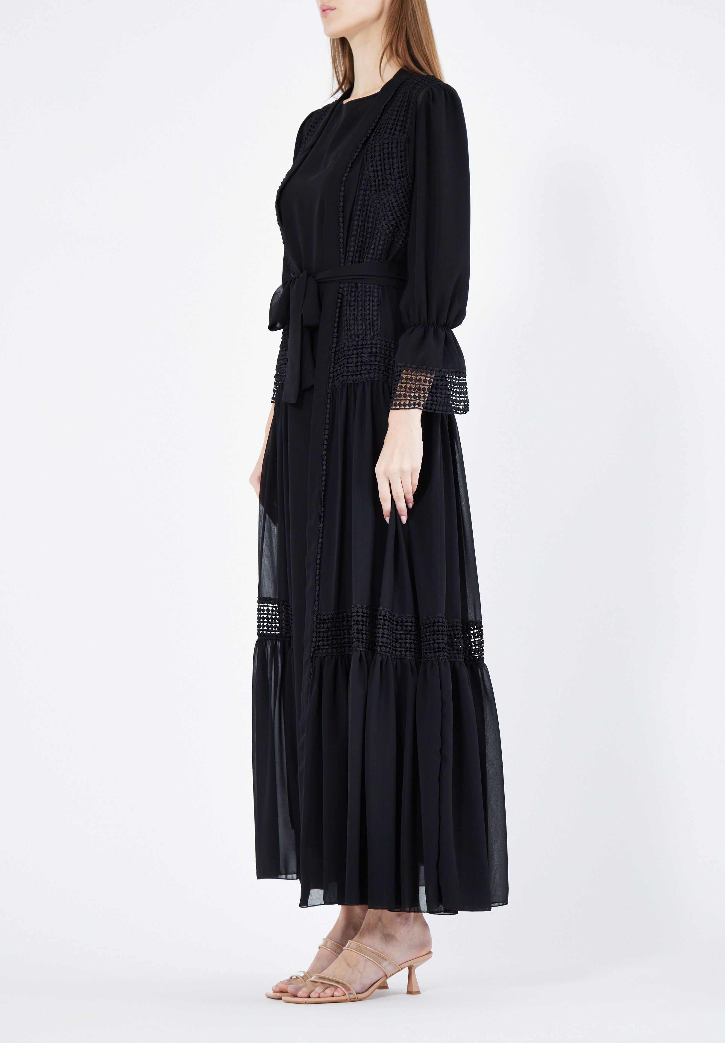 Beautiful Frilled Jalabiya With Round Neckline with Bishop Sleeves