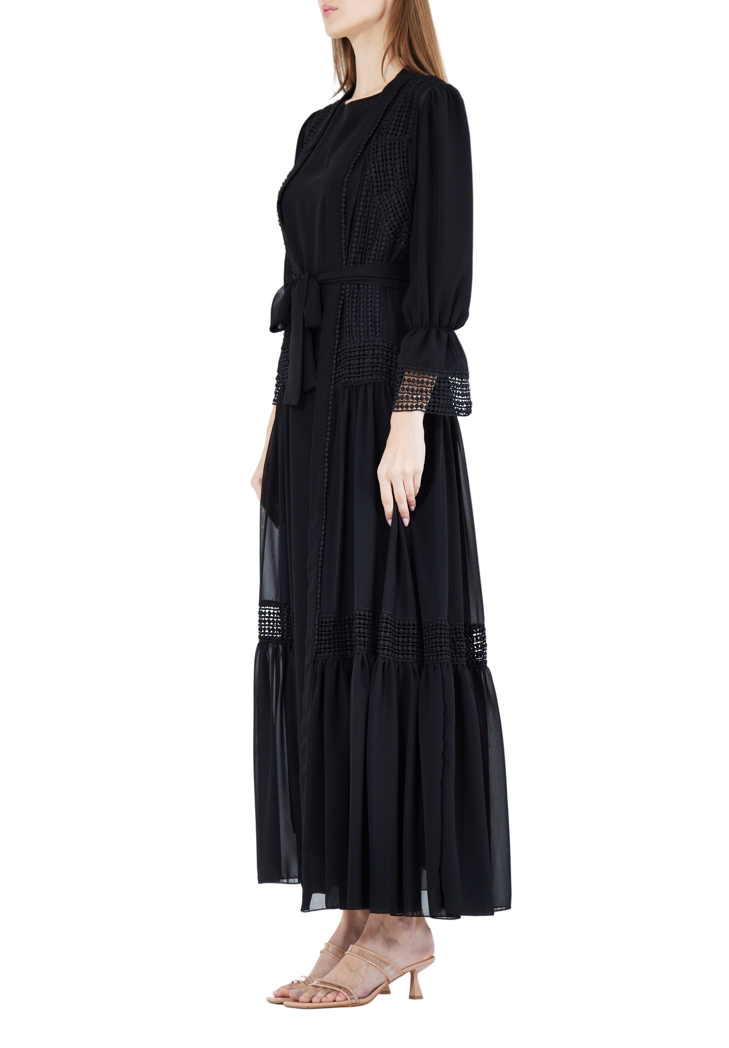 Beautiful Frilled Jalabiya With Round Neckline with Bishop Sleeves