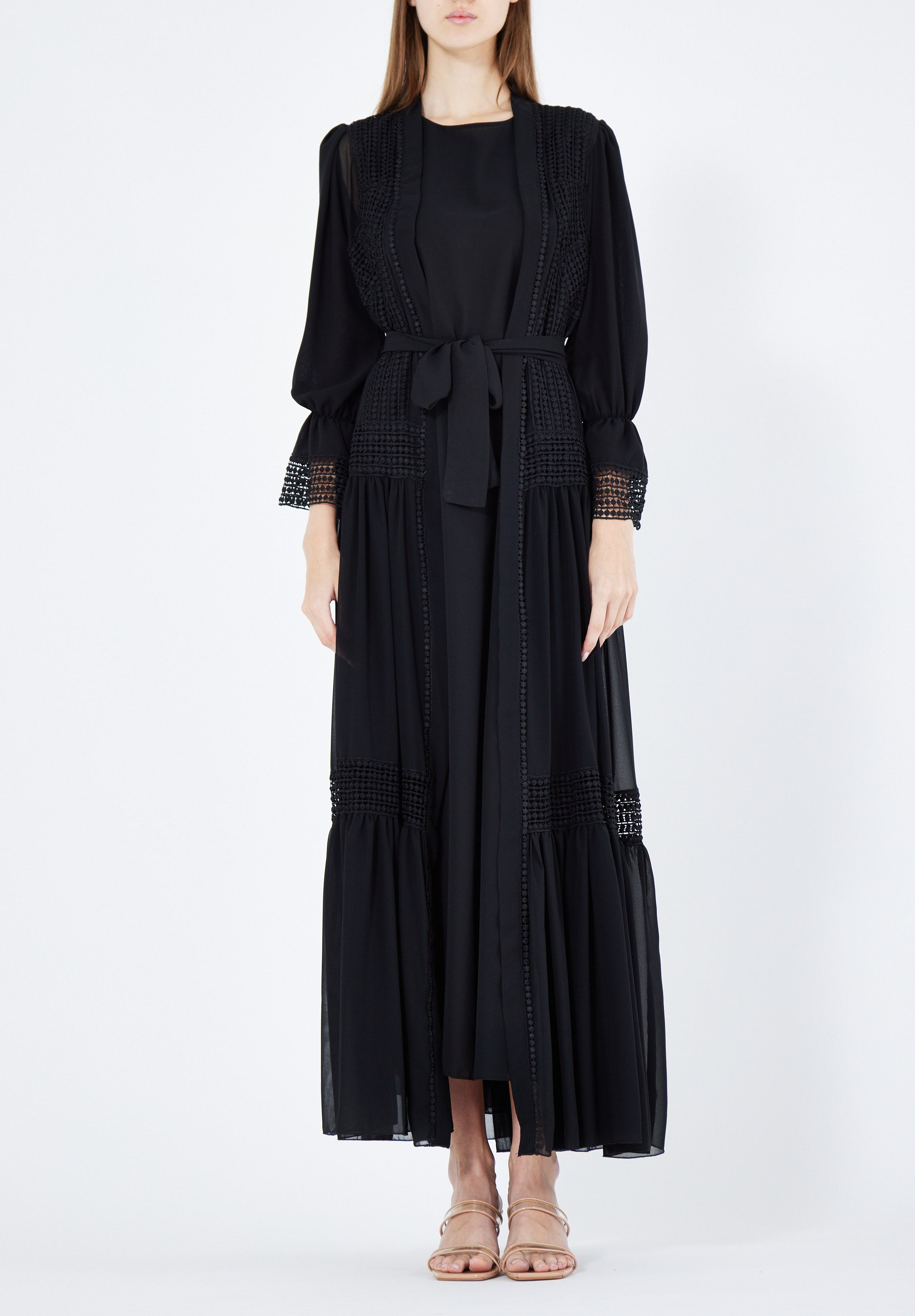 Beautiful Frilled Jalabiya With Round Neckline with Bishop Sleeves