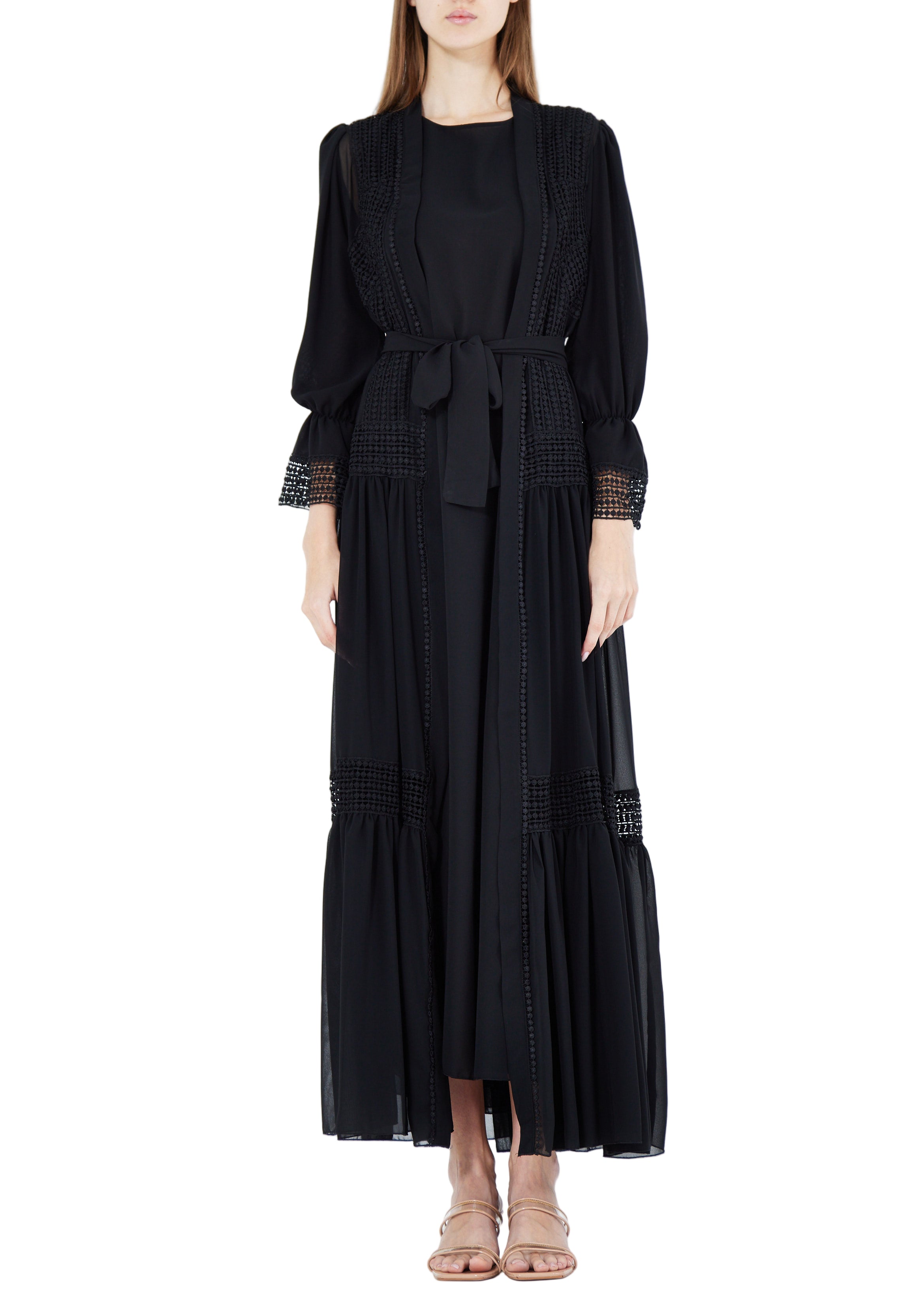 Beautiful Frilled Jalabiya With Round Neckline with Bishop Sleeves