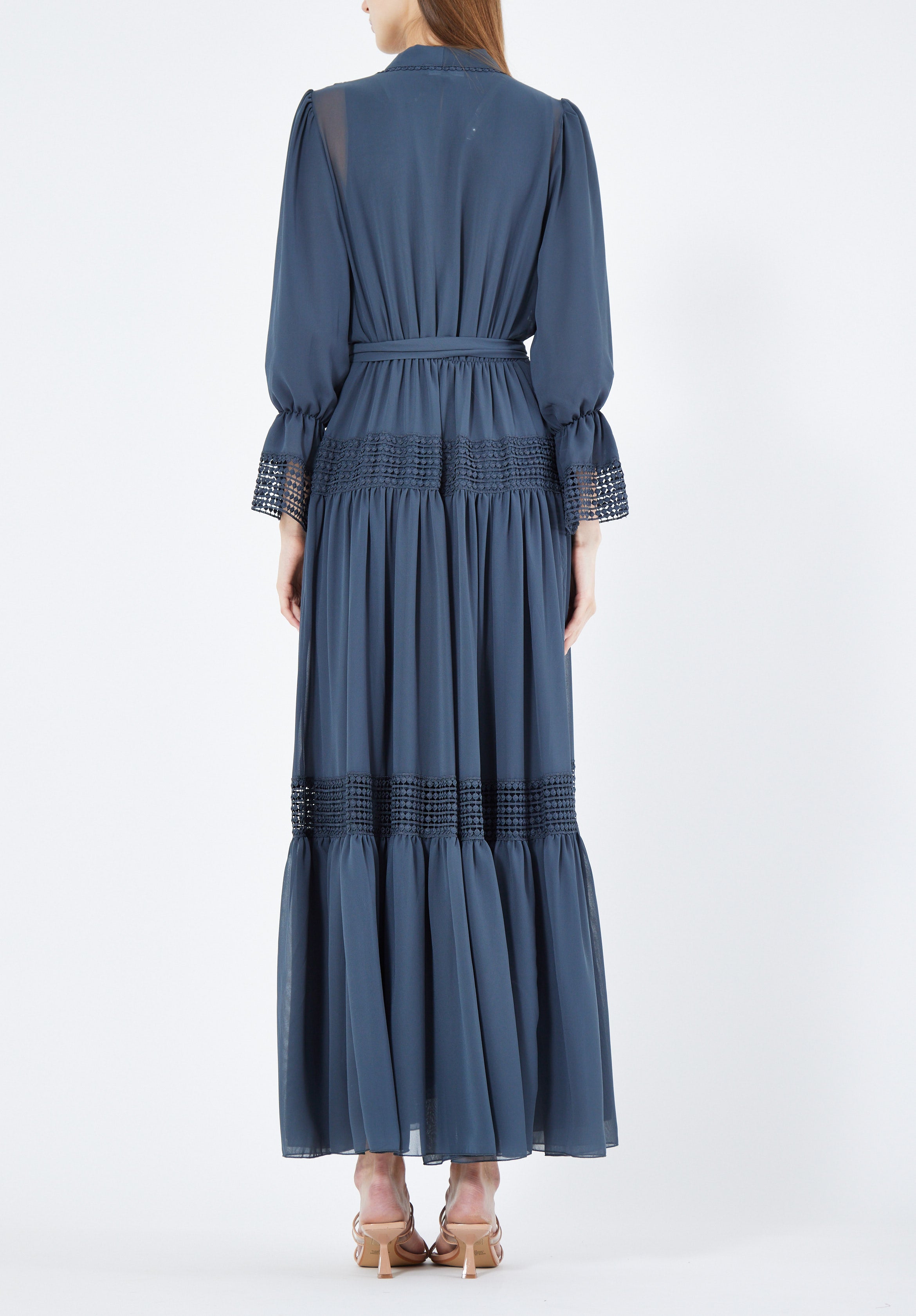 Beautiful Frilled Jalabiya With Round Neckline with Bishop Sleeves