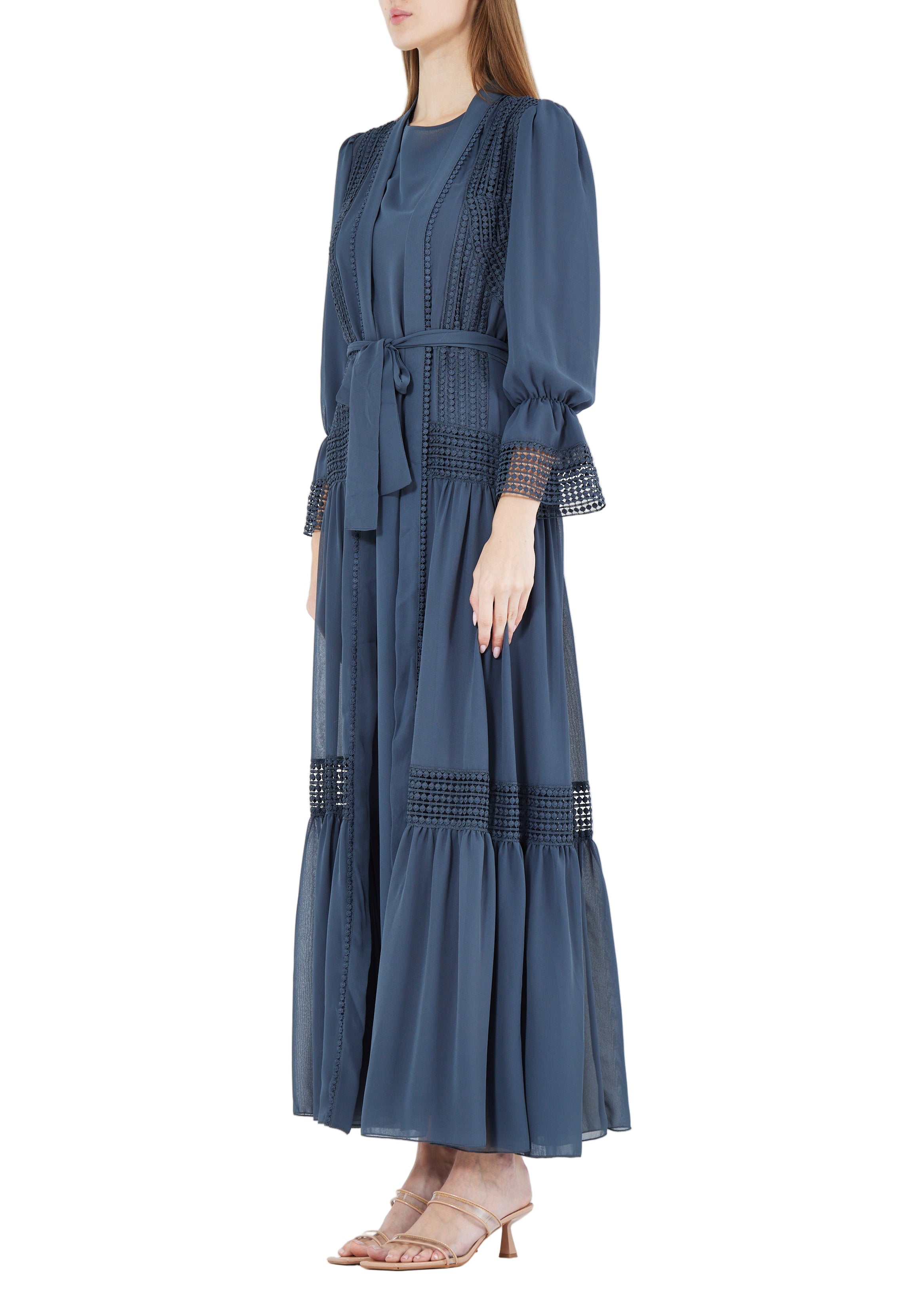 Beautiful Frilled Jalabiya With Round Neckline with Bishop Sleeves