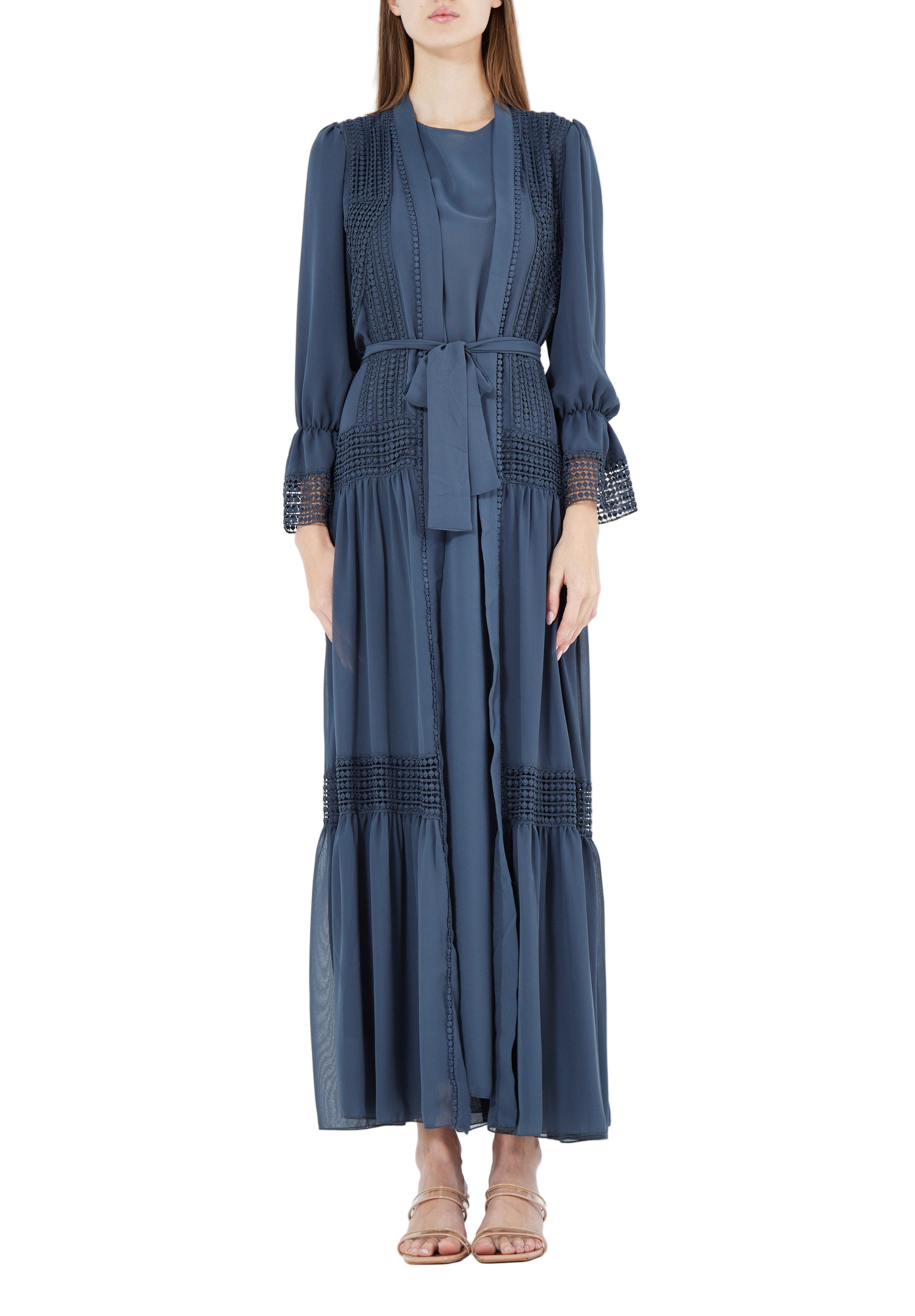 Beautiful Frilled Jalabiya With Round Neckline with Bishop Sleeves