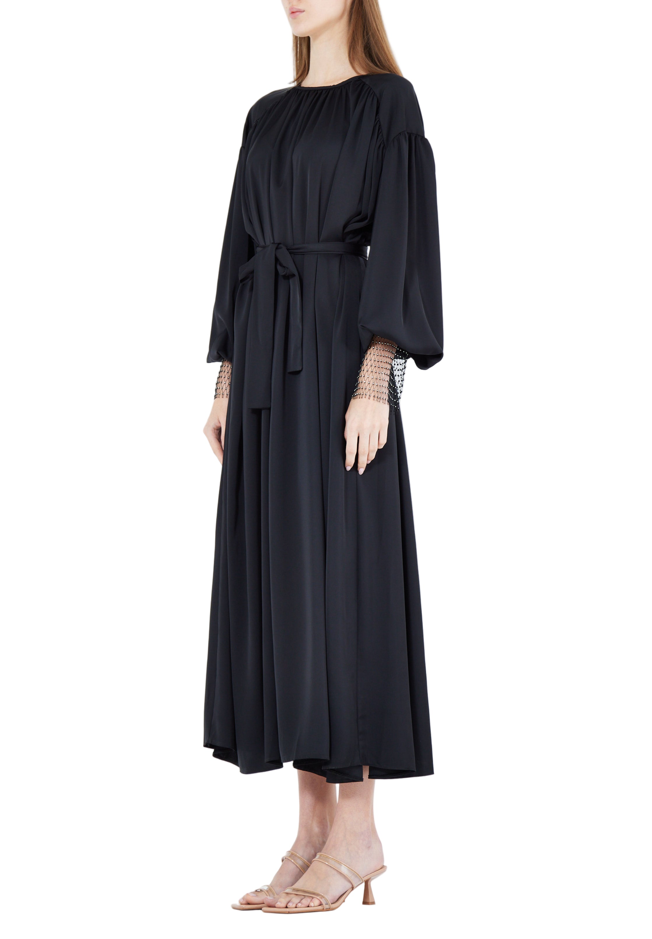 Beautiful Loose fitted Silk Jalabiya With Round Neckline With Bishop Sleeves