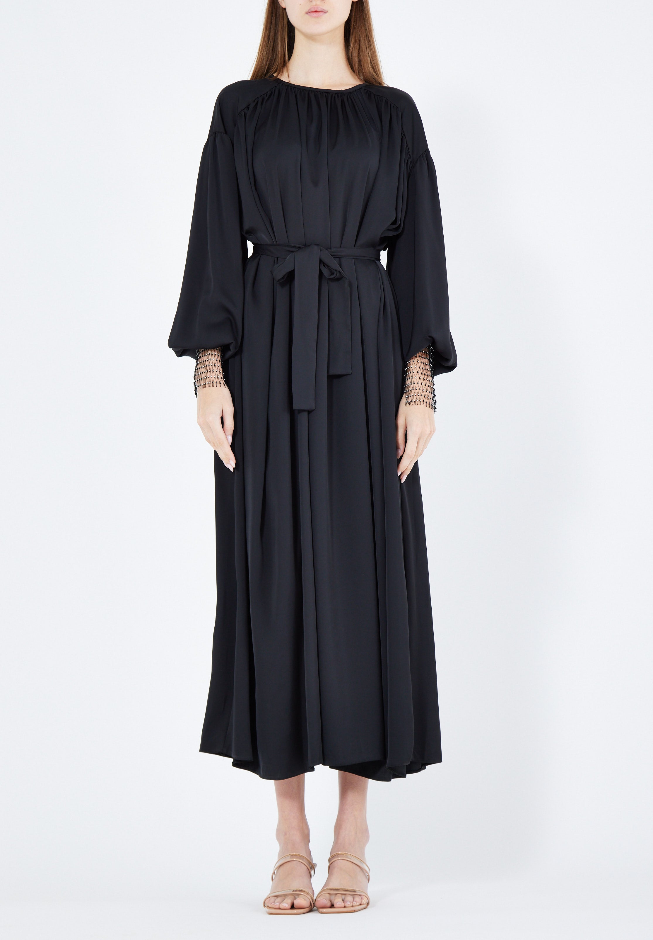 Beautiful Loose fitted Silk Jalabiya With Round Neckline With Bishop Sleeves