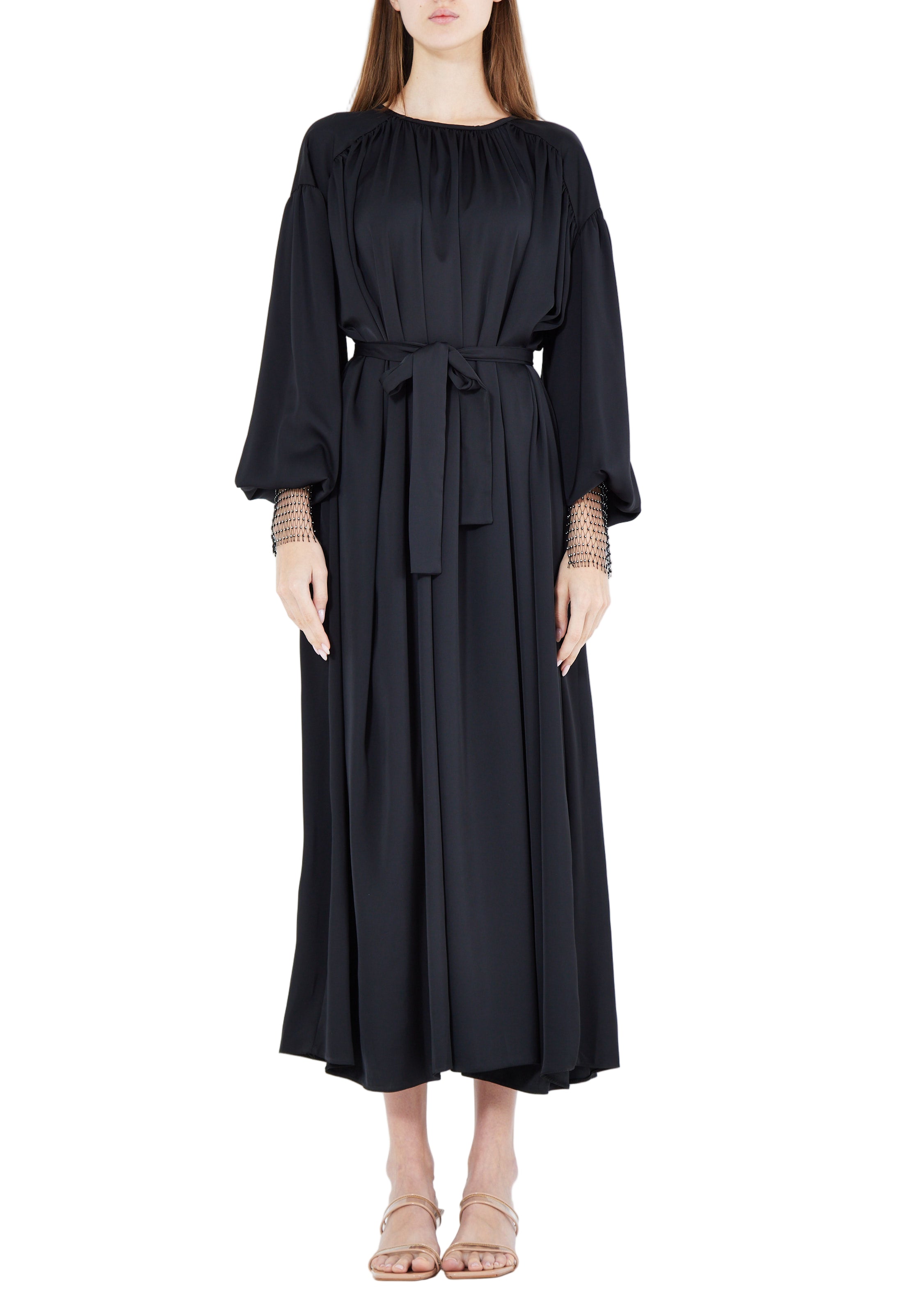 Beautiful Loose fitted Silk Jalabiya With Round Neckline With Bishop Sleeves