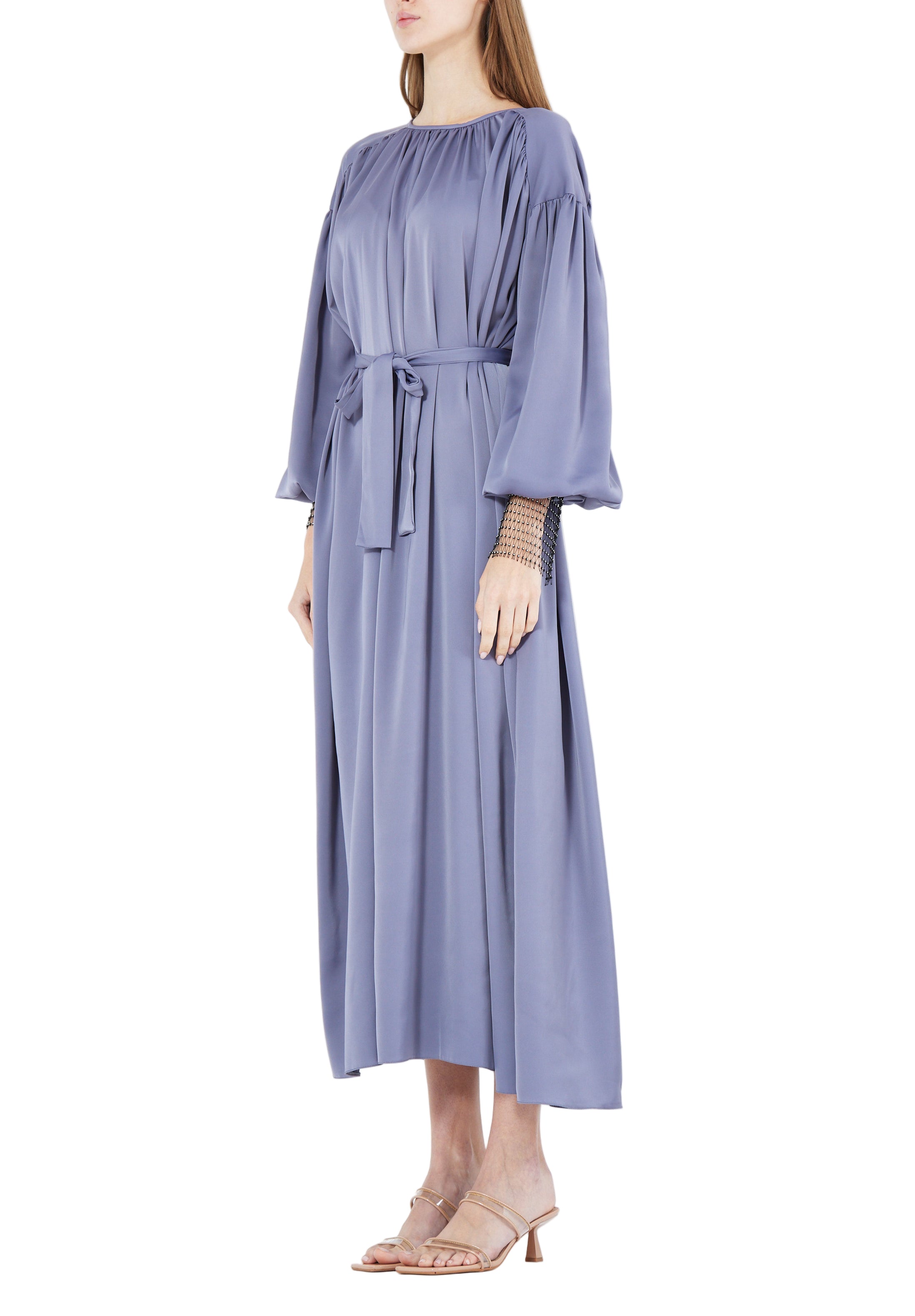 Beautiful Loose fitted Silk Jalabiya With Round Neckline With Bishop Sleeves