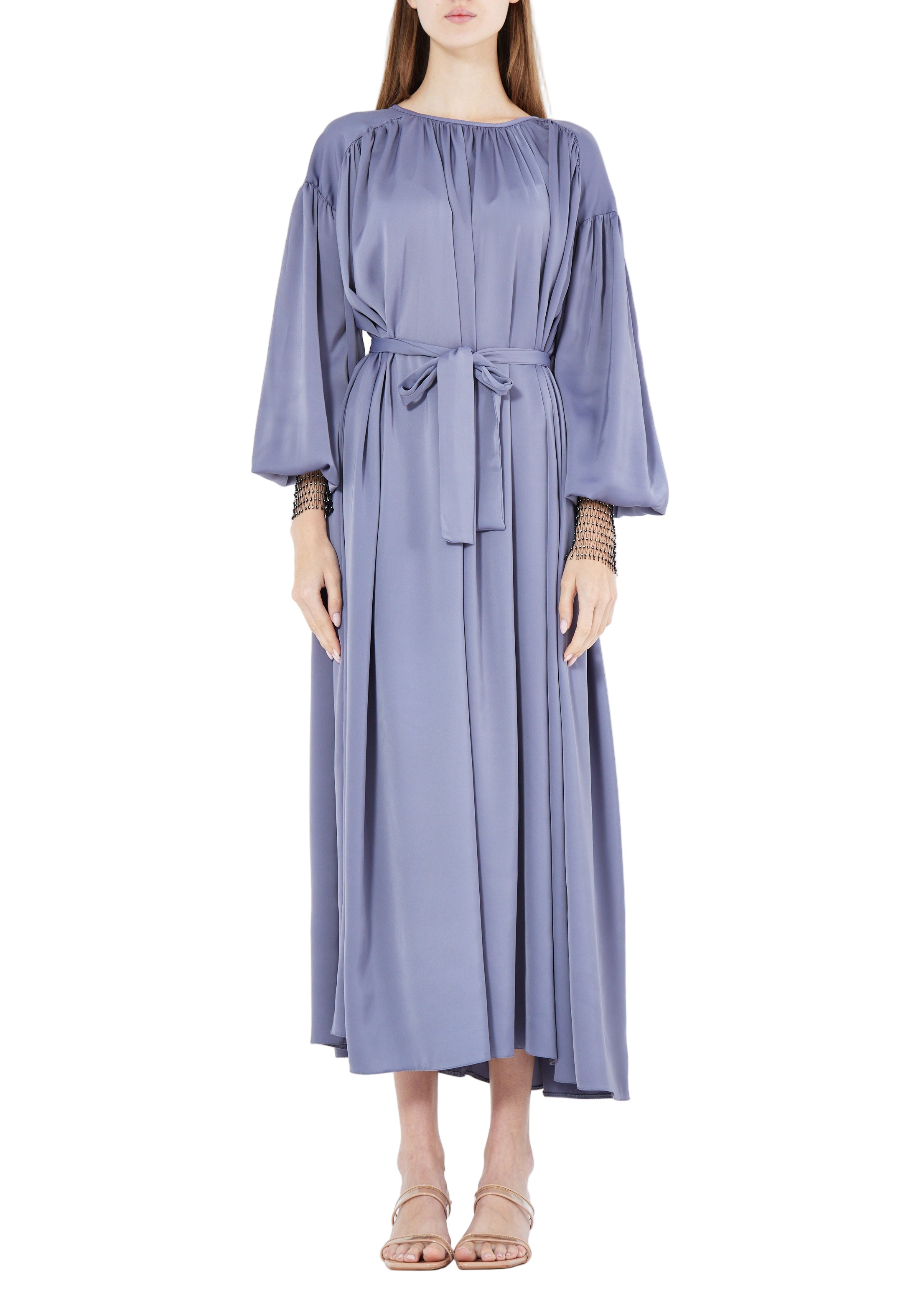 Beautiful Loose fitted Silk Jalabiya With Round Neckline With Bishop Sleeves