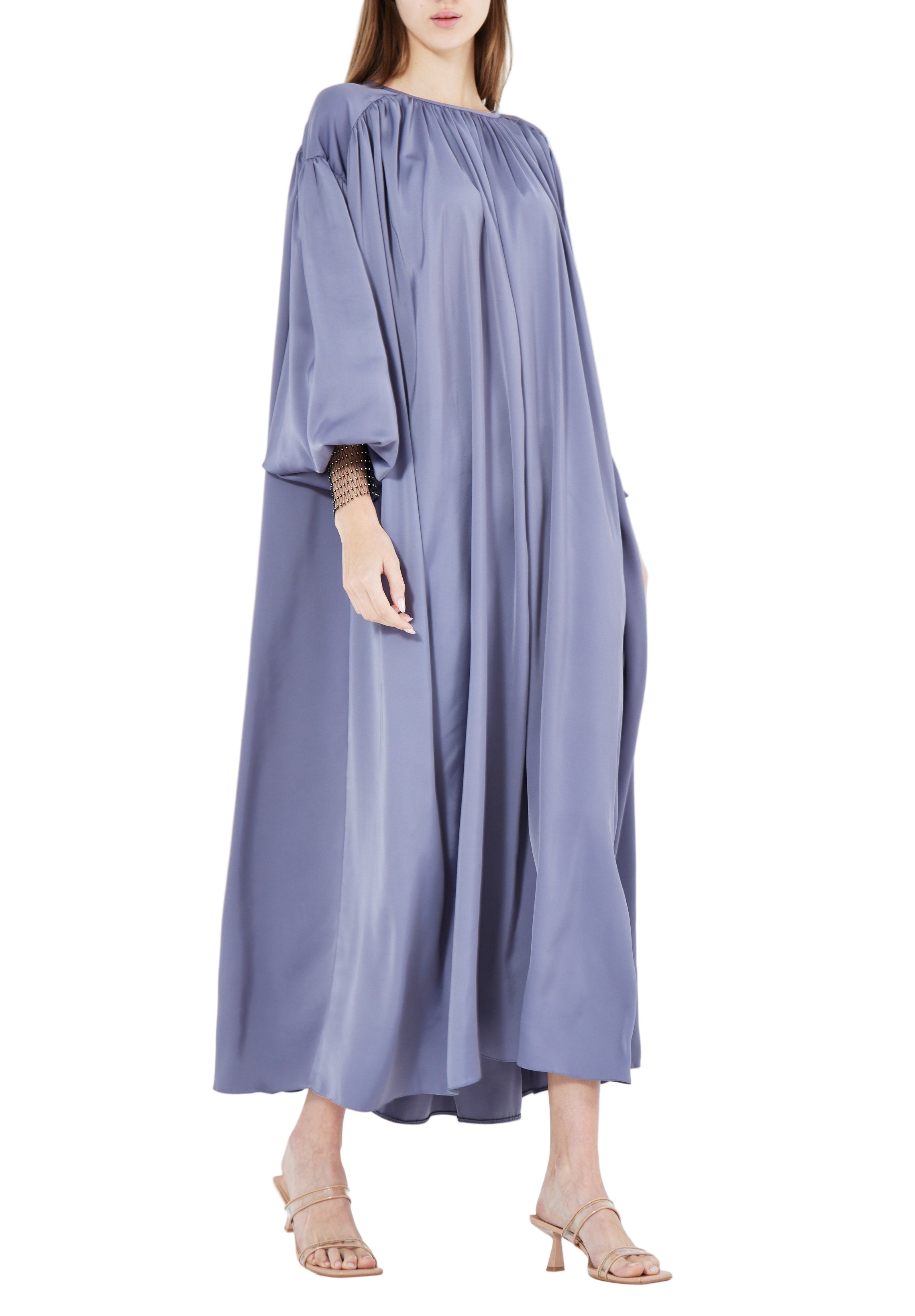 Beautiful Loose fitted Silk Jalabiya With Round Neckline With Bishop Sleeves