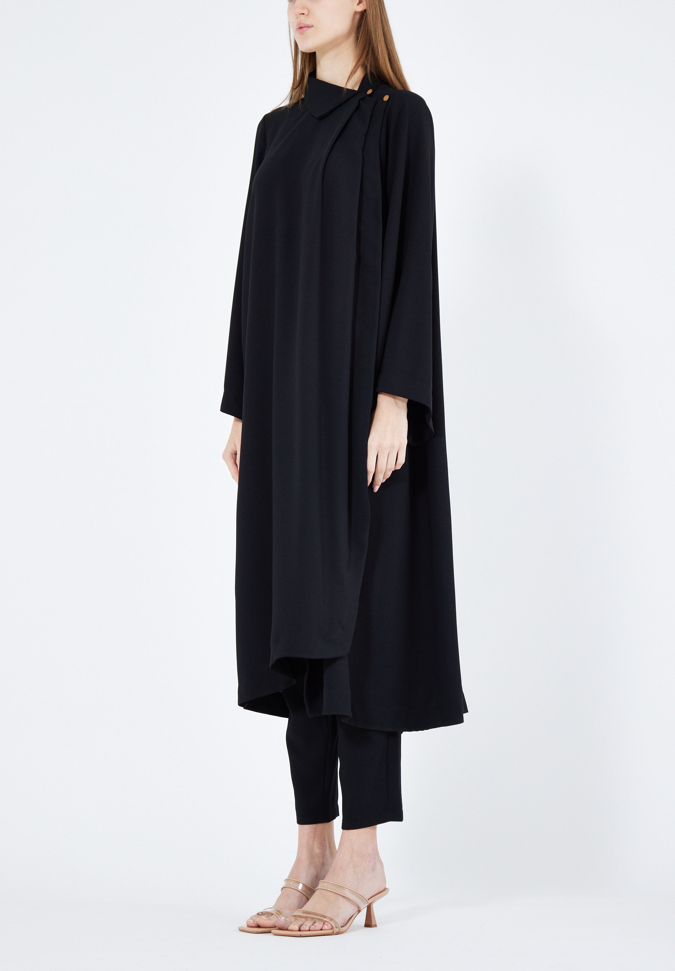 Stylish Chiffon Maxi Dress With Fitted Pants